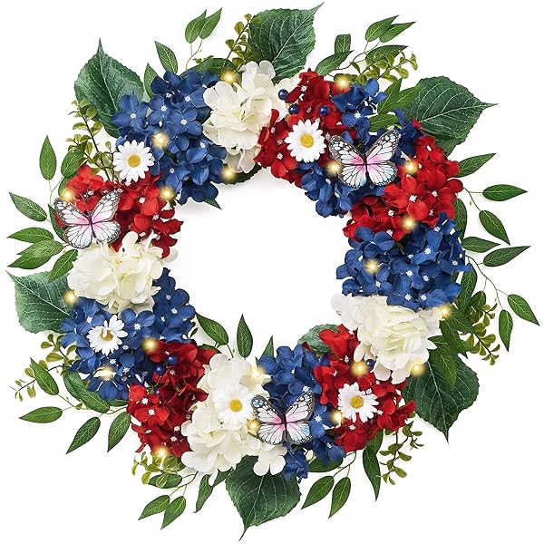 Compact Lighted Patriotic Floral Wreath