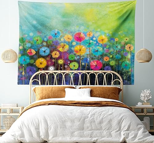 Miniatura 5 de Ambesonne Tapiz de flores, dientes de león destacado en el jardín con pinceladas de acuarela y arte de paisaje abstracto, colgante de pared ancho