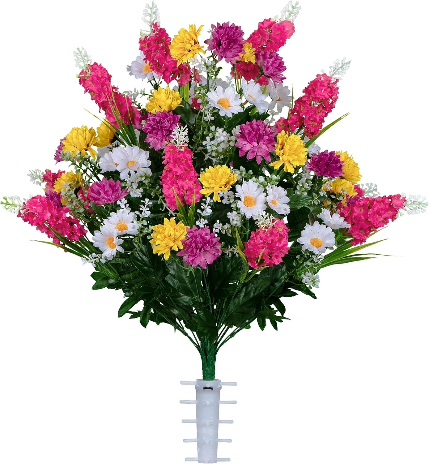 Sympathy Silks Artificial Flowers for Cemeteries - Realistic Grave Decorations - Pink Yellow and White Wildflower Mix - Bouquet