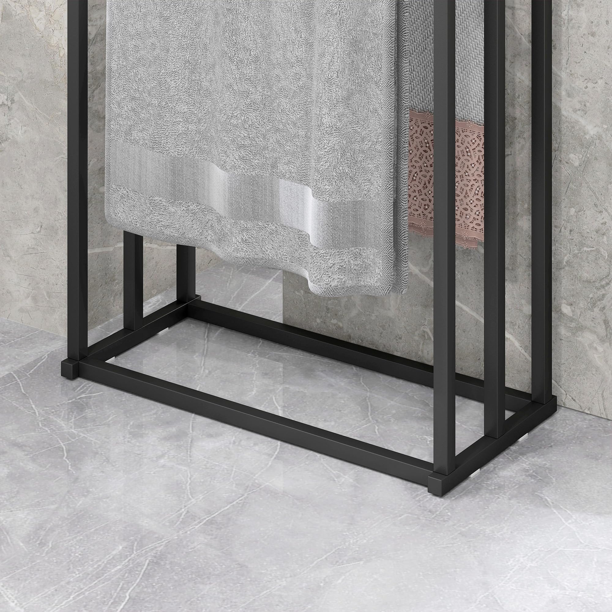 HOMCOM Portasciugamani da Terra 3 Bracci Autoportante 45x21.5x85 cm Nero | Porta Asciugamani per Bagno in Acciaio, Porta Salviette