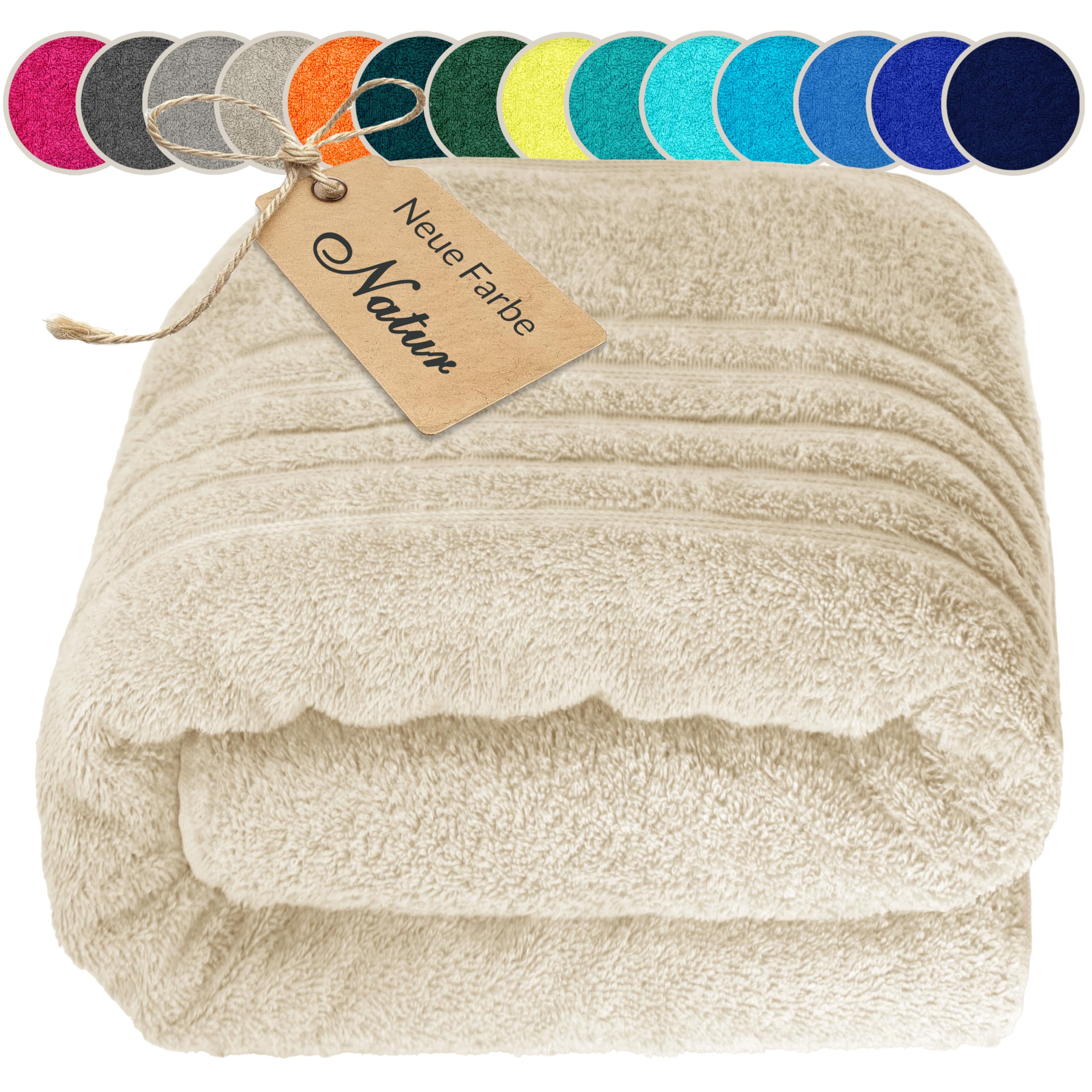 Lashuma Badehandtuch groß 100x200 cm Natur – Saugstarkes Weiches Saunahandtuch 100% Baumwolle
