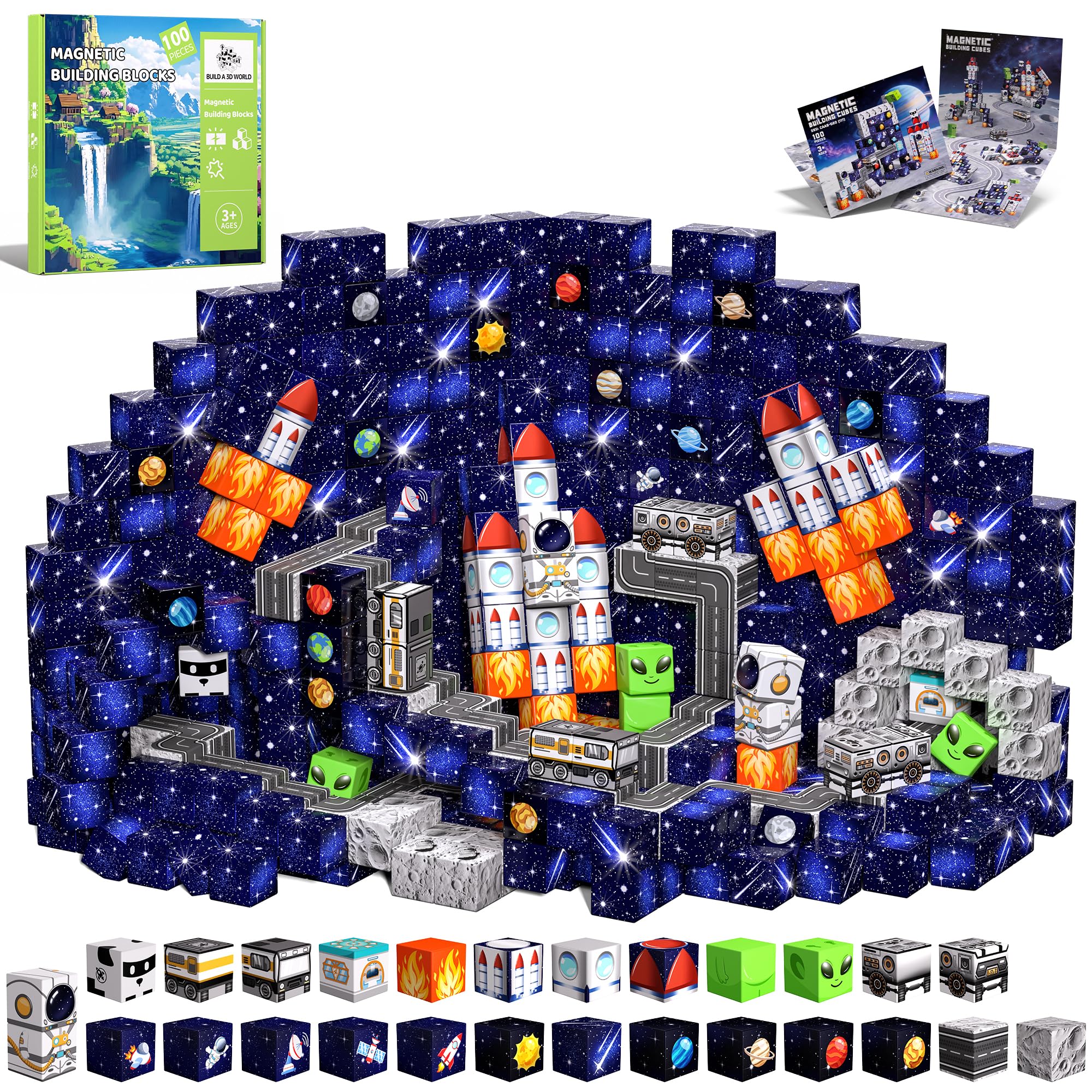 SSAWER Magnetische Bausteine, Magnetbausteine für Kinder, Montessori Spielzeug für Junge und Mädchen ab 3 Jahren, Magnetic Building Blocks Geschenke für Kinder