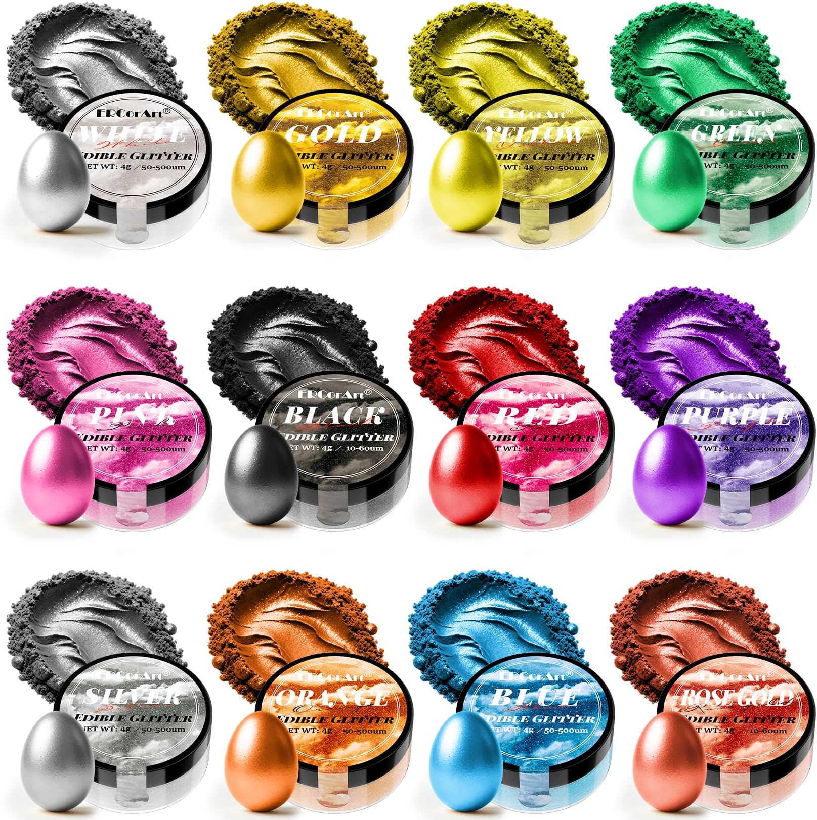 Edible Glitter for Drinks - 12 Colors Luster Dust Edible with Spoons Brushes, Food Grade Edible Glitter for Cake Decorating, Shimmering Edible Powder for Fondant, Chocolate, Strawberries, Candy - 4g