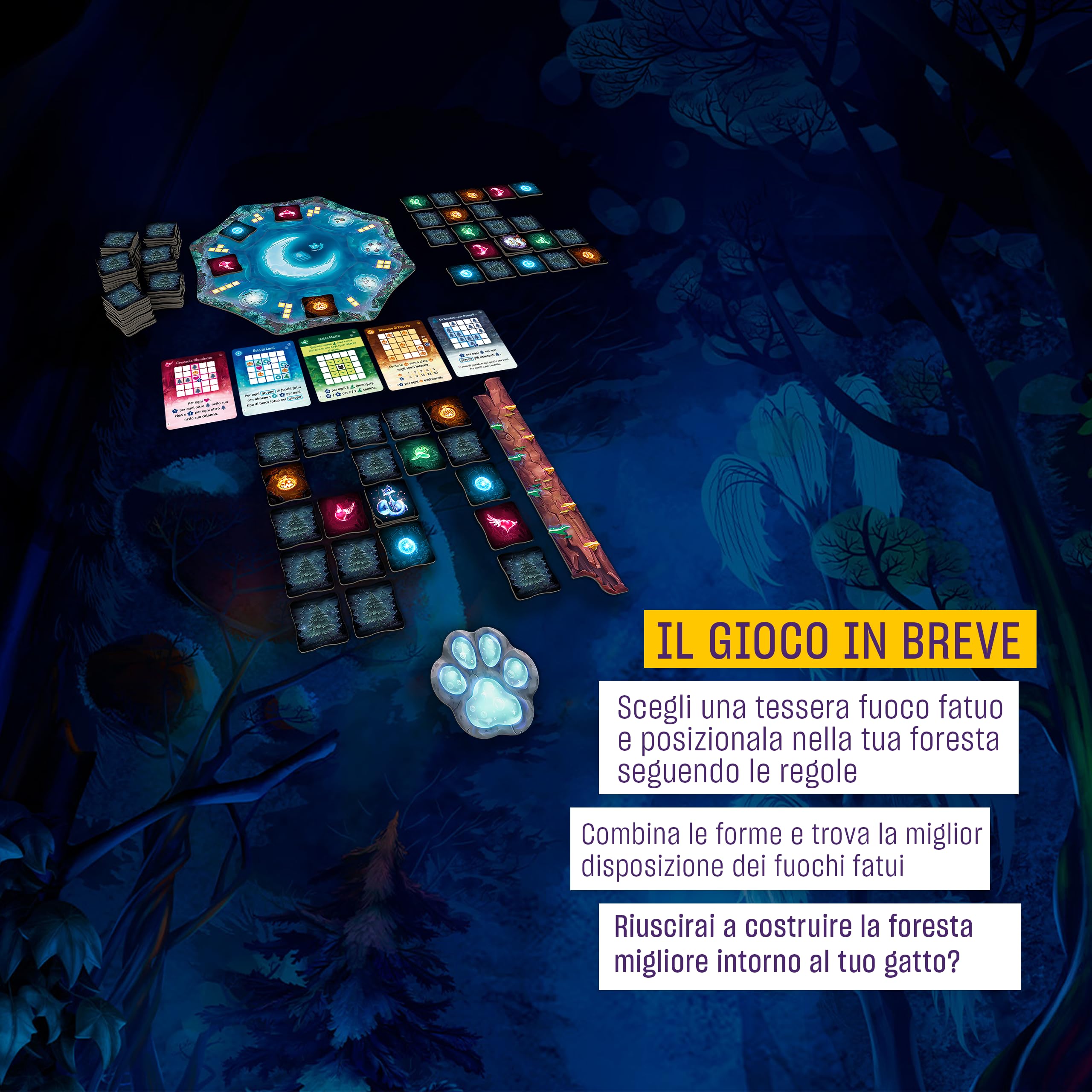 Cranio Creations - Wispwood - Esplora una magica foresta di fuochi fatui colorati - Gioco da Tavolo per Famiglie - Età 10+ - Da 1 a 4 Giocatori - Edizione in Lingua Italiana