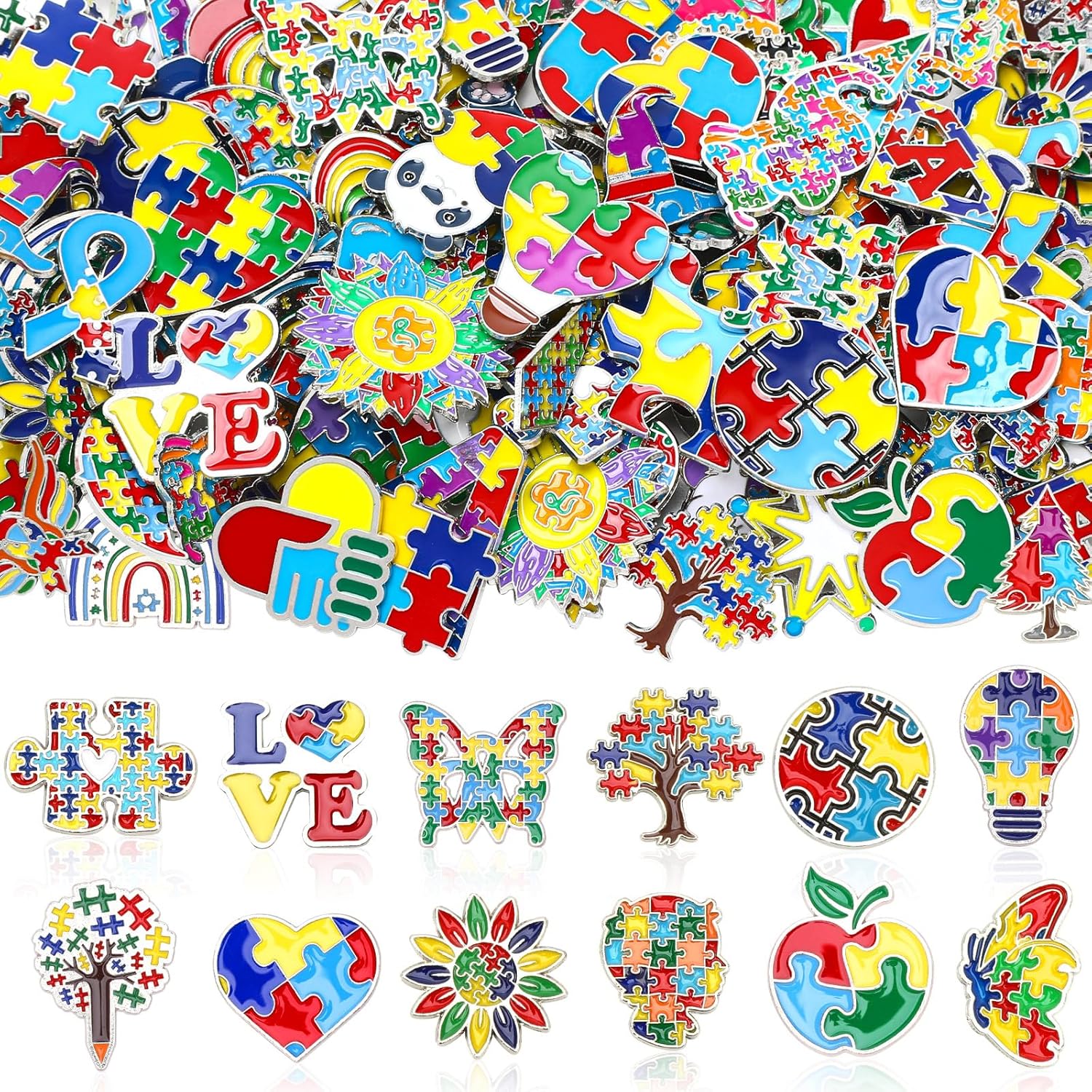 SANNIX 110Pcs Autism Awareness Pin, Assorted Enamel Autism Awareness Lapel Pins Brooches for Backpacks Clothes Autism Accessories Party Favors, 55 Styles
