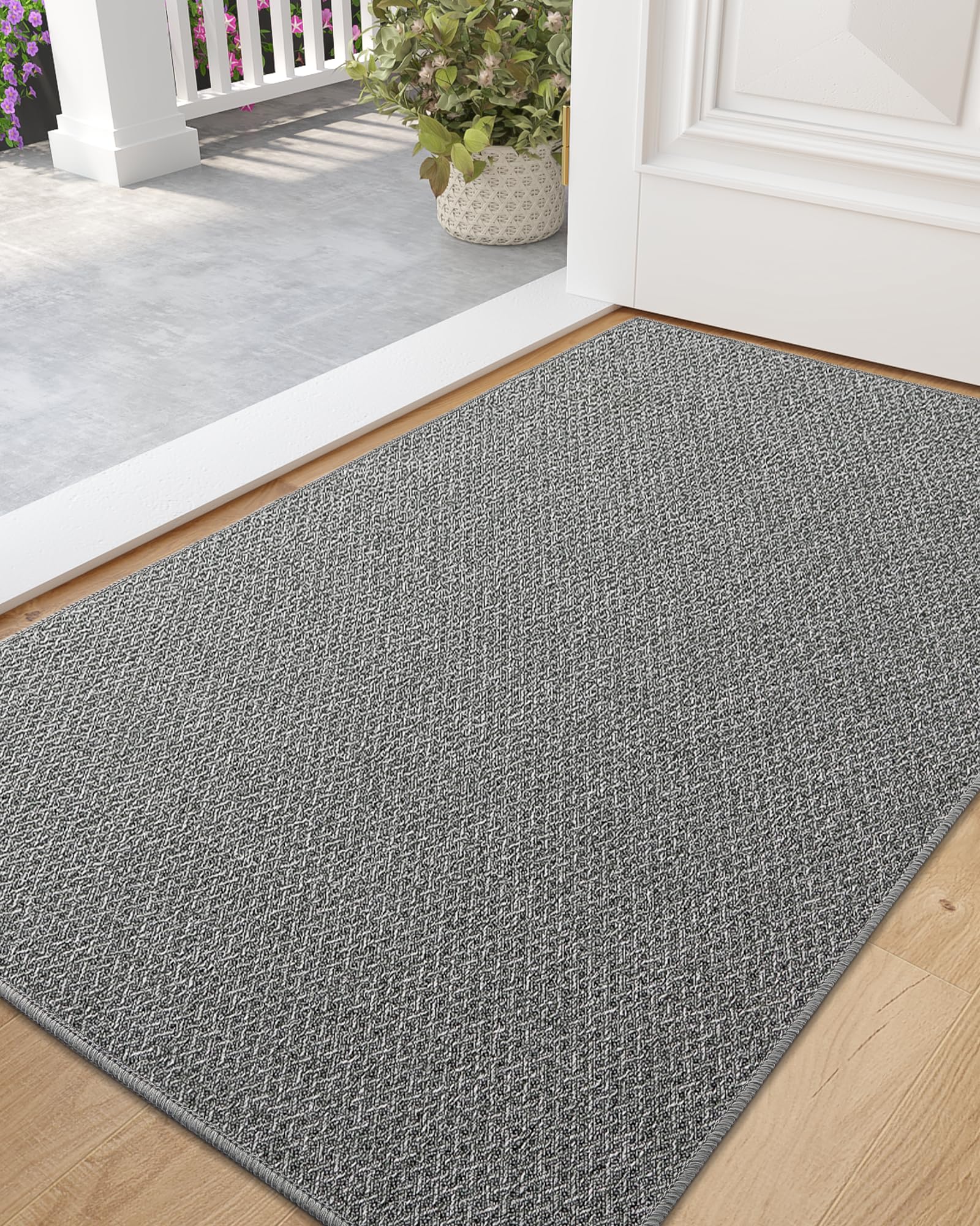 Color&Geometry Felpudo Entrada Casa 44x76 cm, Alfombras para Puerta de Entrada Felpudo Entrada Interior Antideslizante Lavable Absorbente Alfombra de Entrada Interior de Perfil Bajo, Gris Claro