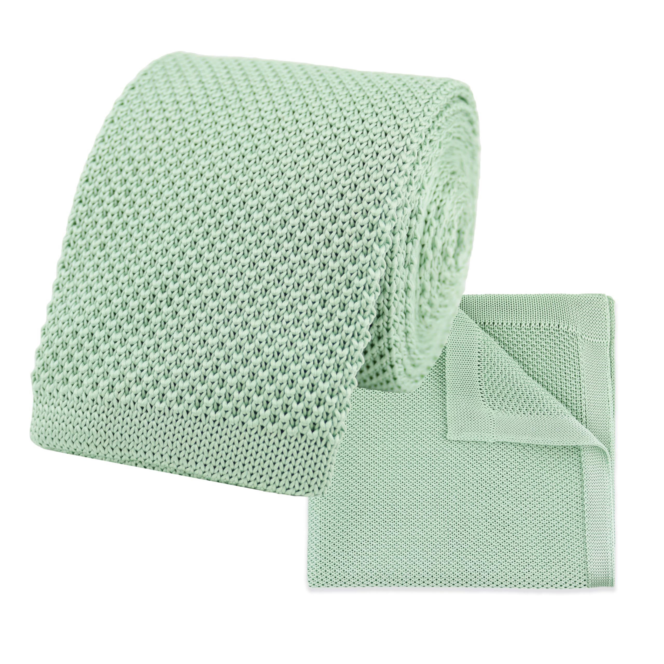 The Gents Lab Men's Sage Green 100% Polyester Square End Knitted Tie & Pocket Square Sets - Many Colours (Sage Green)