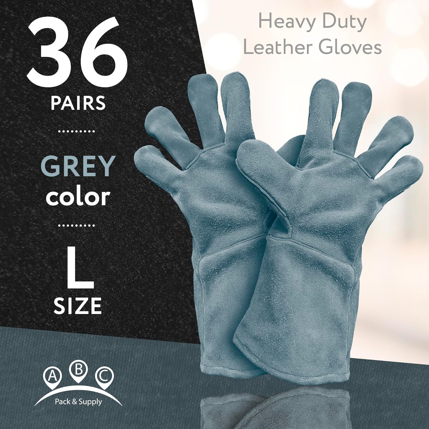 ABC PACK & SUPPLY Welding Gloves, Large. Heavy Duty Welted & Lined Mechanix Leather Gloves with Wing Thumb