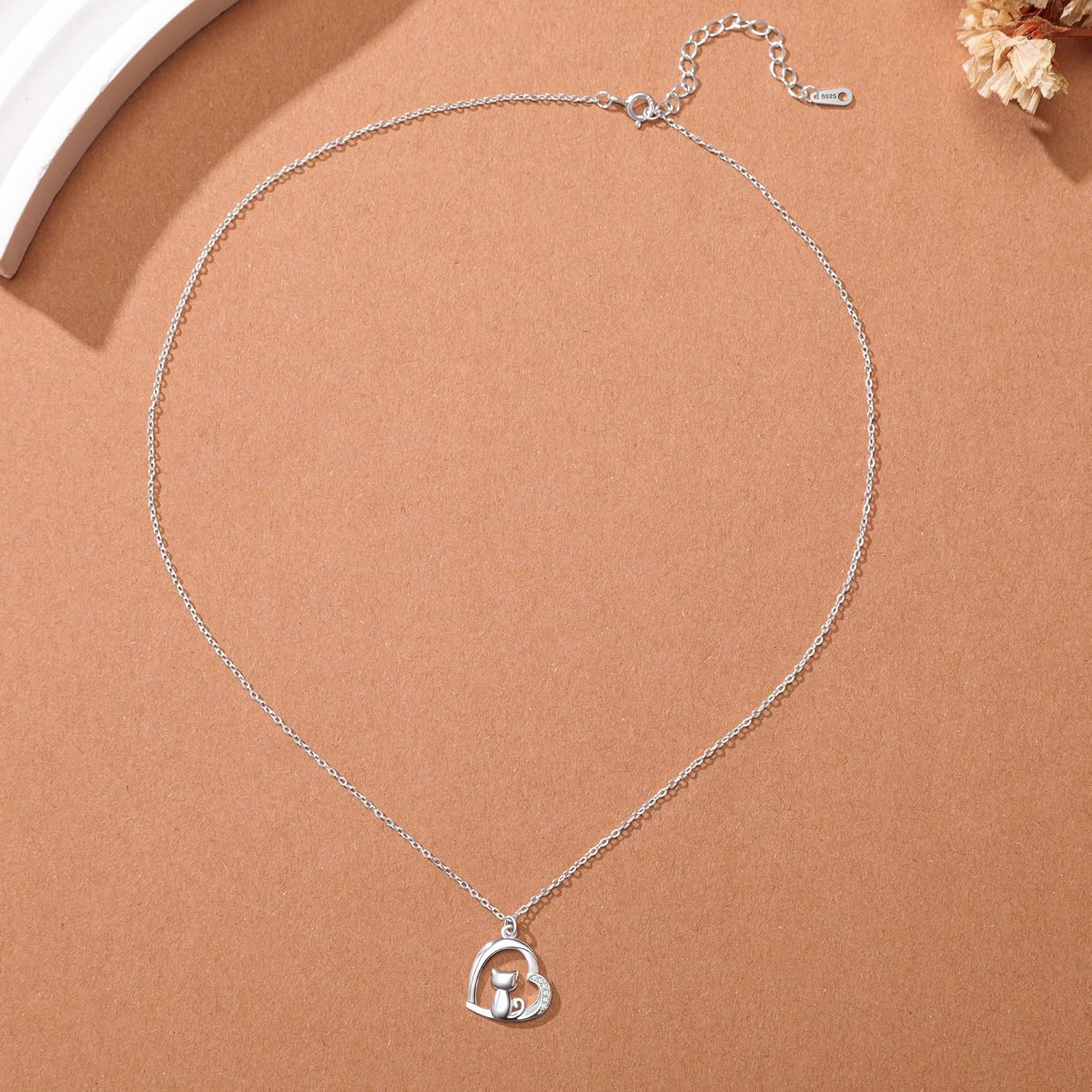 925 Sterling Silver Cat Necklaces for Women,Dainty Cubic Zirconia Love Heart Choker Necklace for Mother Daughter 14k Gold Plated Cute Crystal Pet Animals Pendant Necklace Jewelry Gift for Birthday