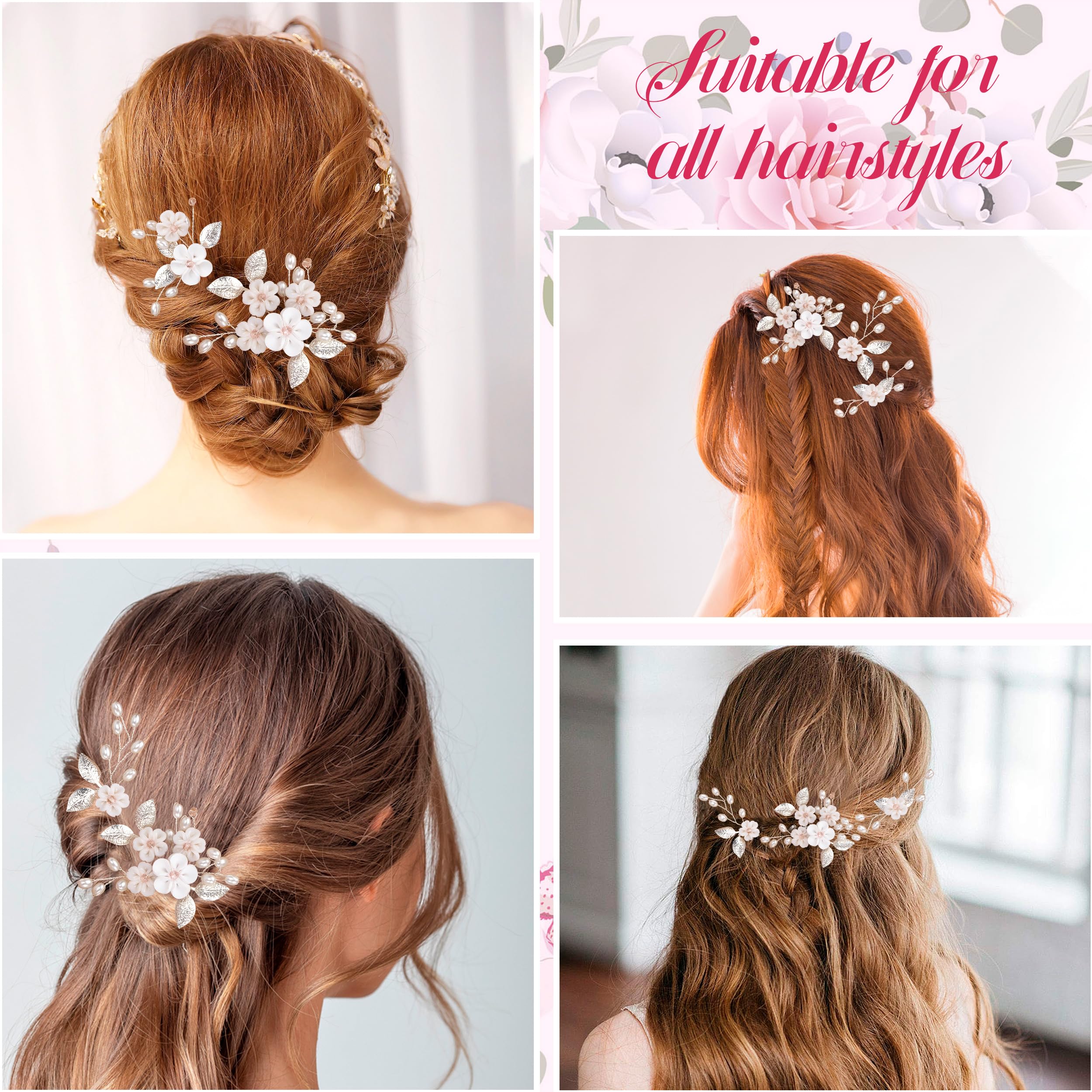 Spille Per Capelli Da Sposa Cristallo E Argento – Clip Floreali Per Damigella 5-40 Pezzi