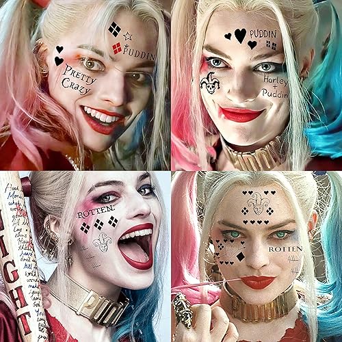 Miniatura 6 de 5 hojas de tatuajes temporales HQ para mujeres, niñas, adultos, kit de maquillaje de Halloween, tatuajes de cara de Joker, accesorios de fiesta de