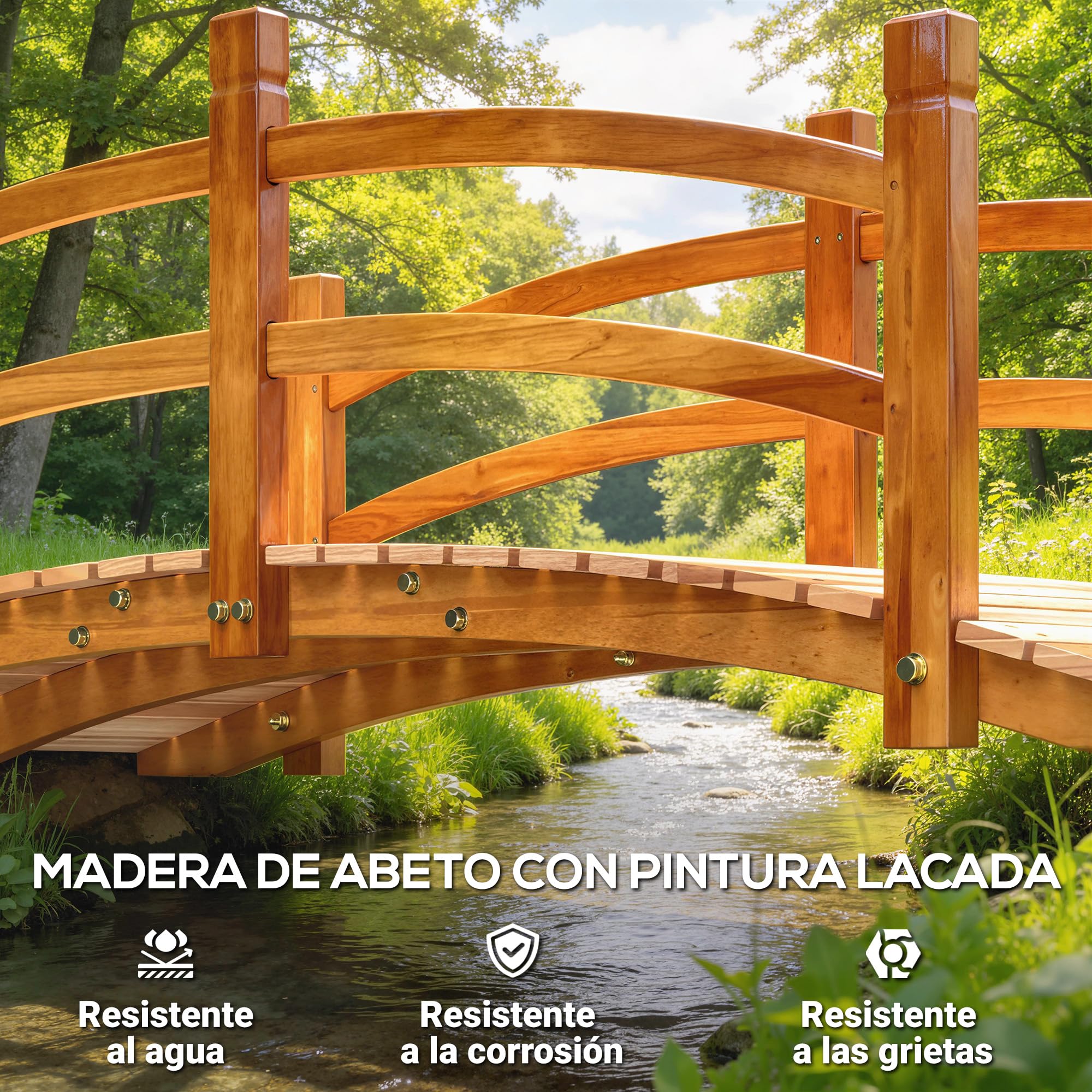 Outsunny Pont en bois avec main courante pour décoration de patio Charge 200 kg 185 x 72 x 58 cm Naturel