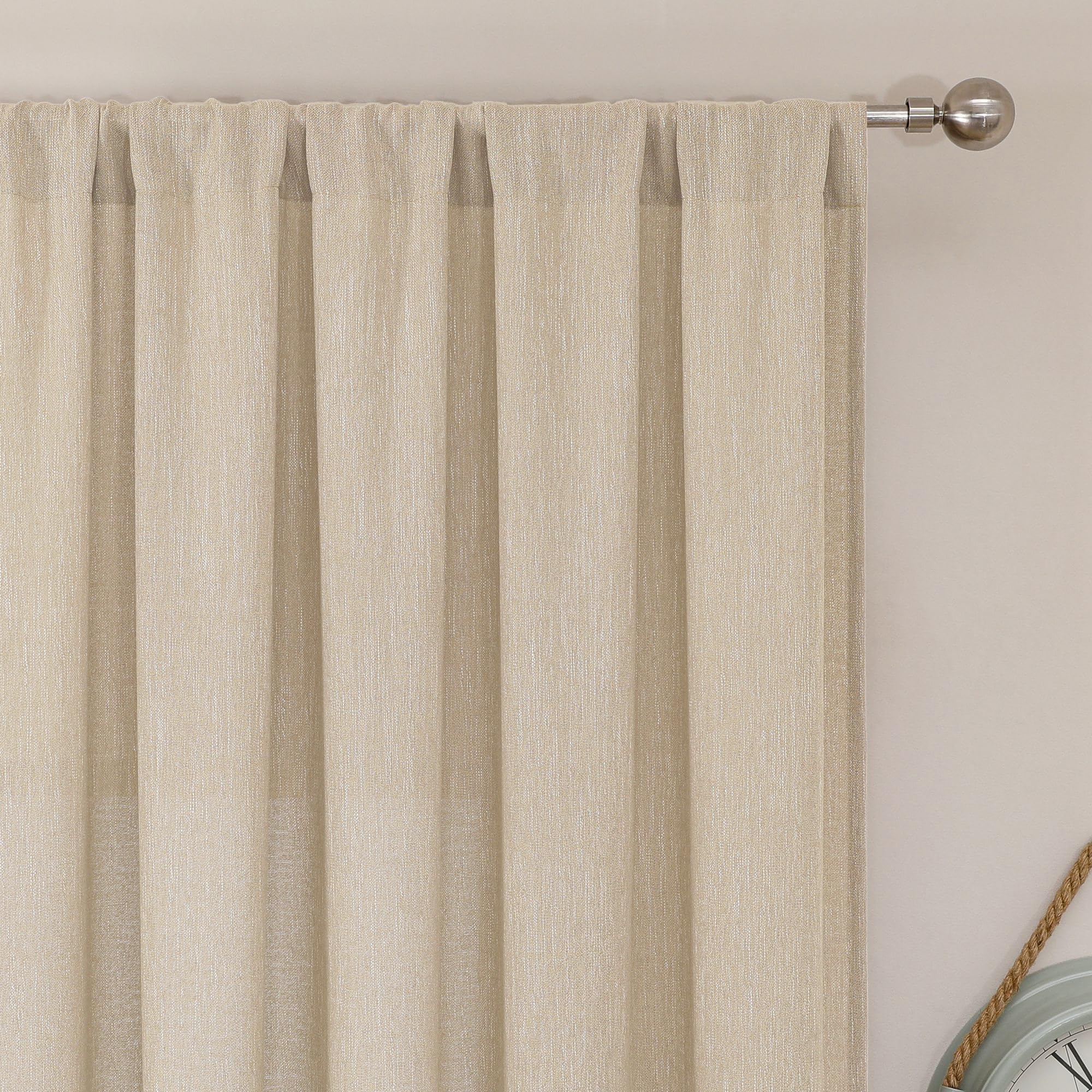 Photo 1 of Simplebrand Natural Semi Sheer Faux Linen Textured Curtains 84 Inches Long 2 Panels, Light Filtering Farmhouse Bedroom Curtains, Farmhouse Rod Pocket Soft Thick Window Drapes for Living Room, 50Wx84L
