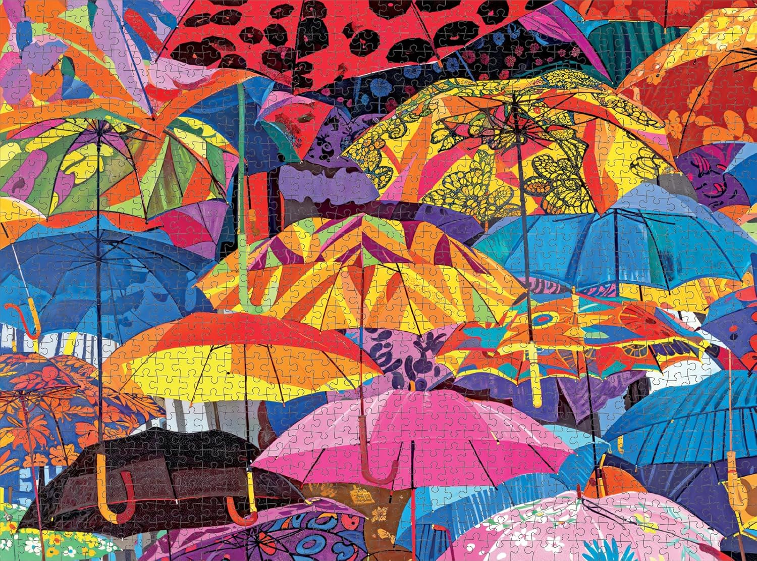 Cross & Glory - Umbrella Festival: Parade of Parasols - 1000 Piece Jigsaw Puzzle | Puzzles for Adults 1000 Pieces | Colorful Market Scene