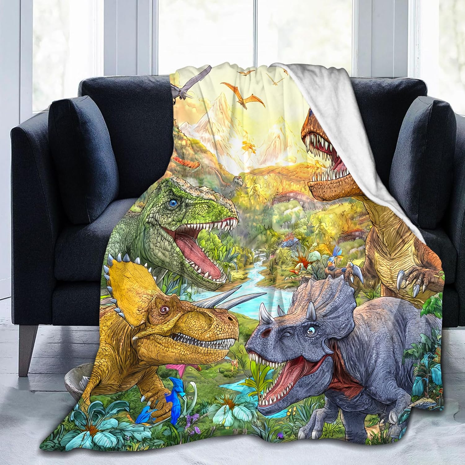 Dinosaur Blanket for Boys, Funny Cartoon Cool Dinosaur Throw Blanket Gifts for Kids, Dinosaurs Stuffed Gifts for Boys Girls, Super Soft Warm Cozy Plush Fleece Flannel Blankets 50"X40" for Sofa Bedding - Image 8