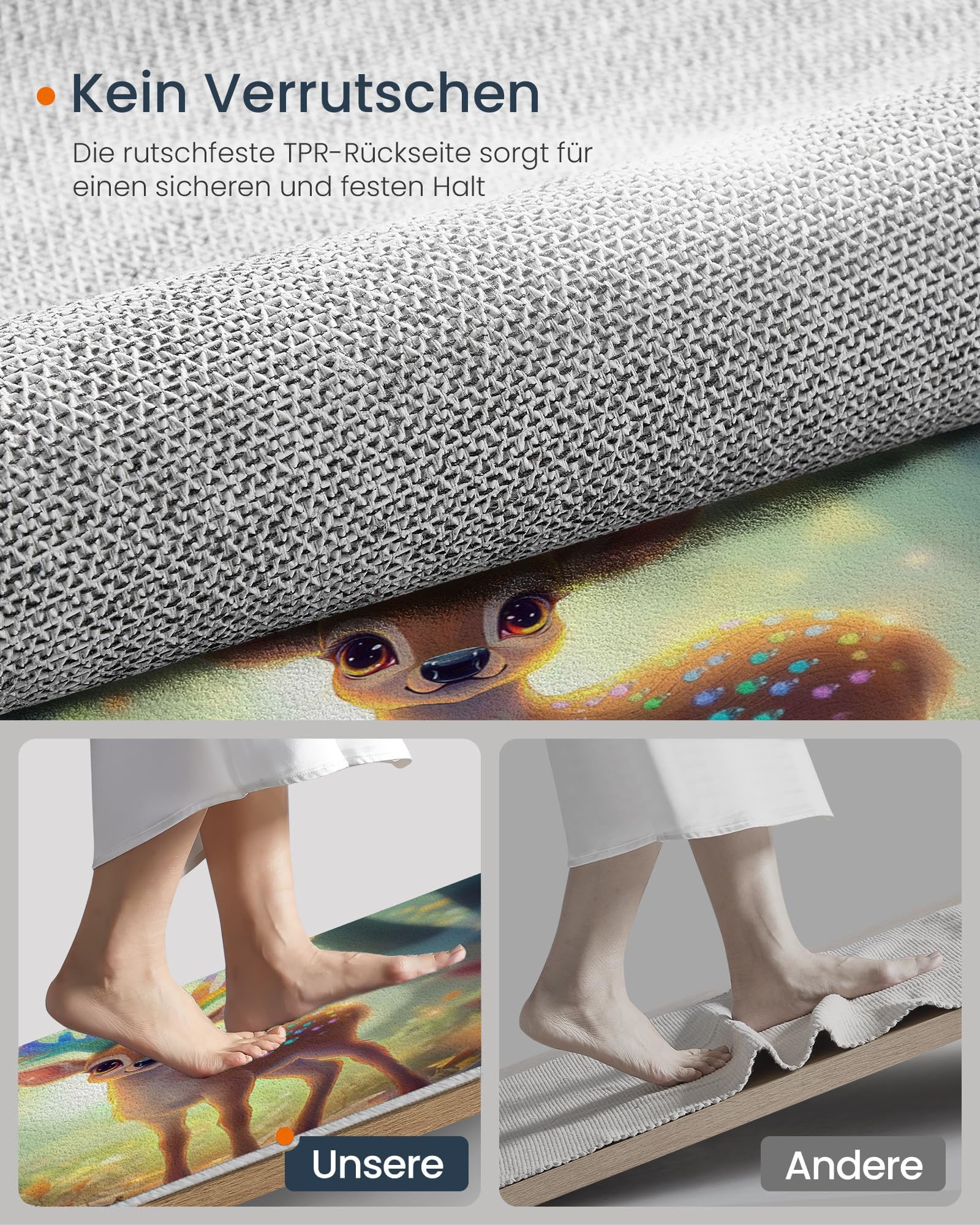 Fußmatte Innen 60x90cm, Waldhirsch rutschfeste Fußmatte für den Innenbereich, Traumwald Fußabtreter Türmatte wasserabsorbierende Schmutzfangmatte, Braun