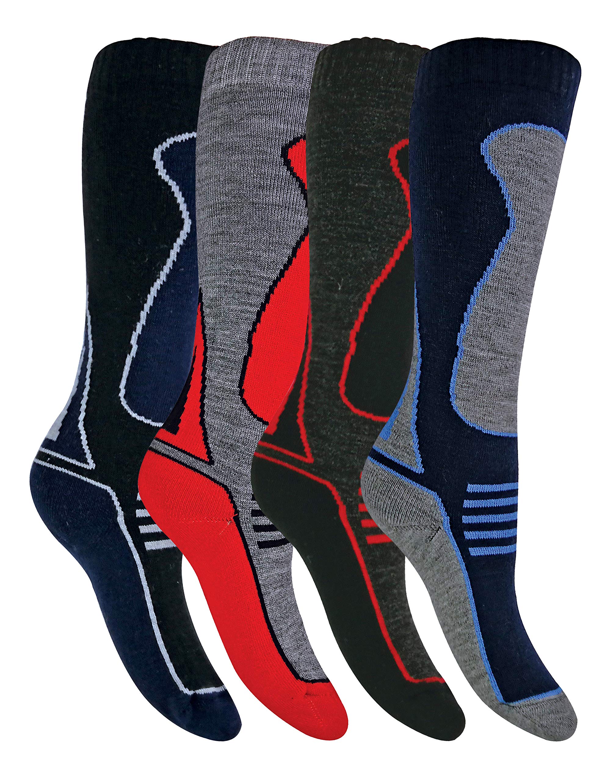 4 Pairs Mens Ladies Kids Extra Warm Long Knee High Colourful Winter Wool Blend Ski Socks