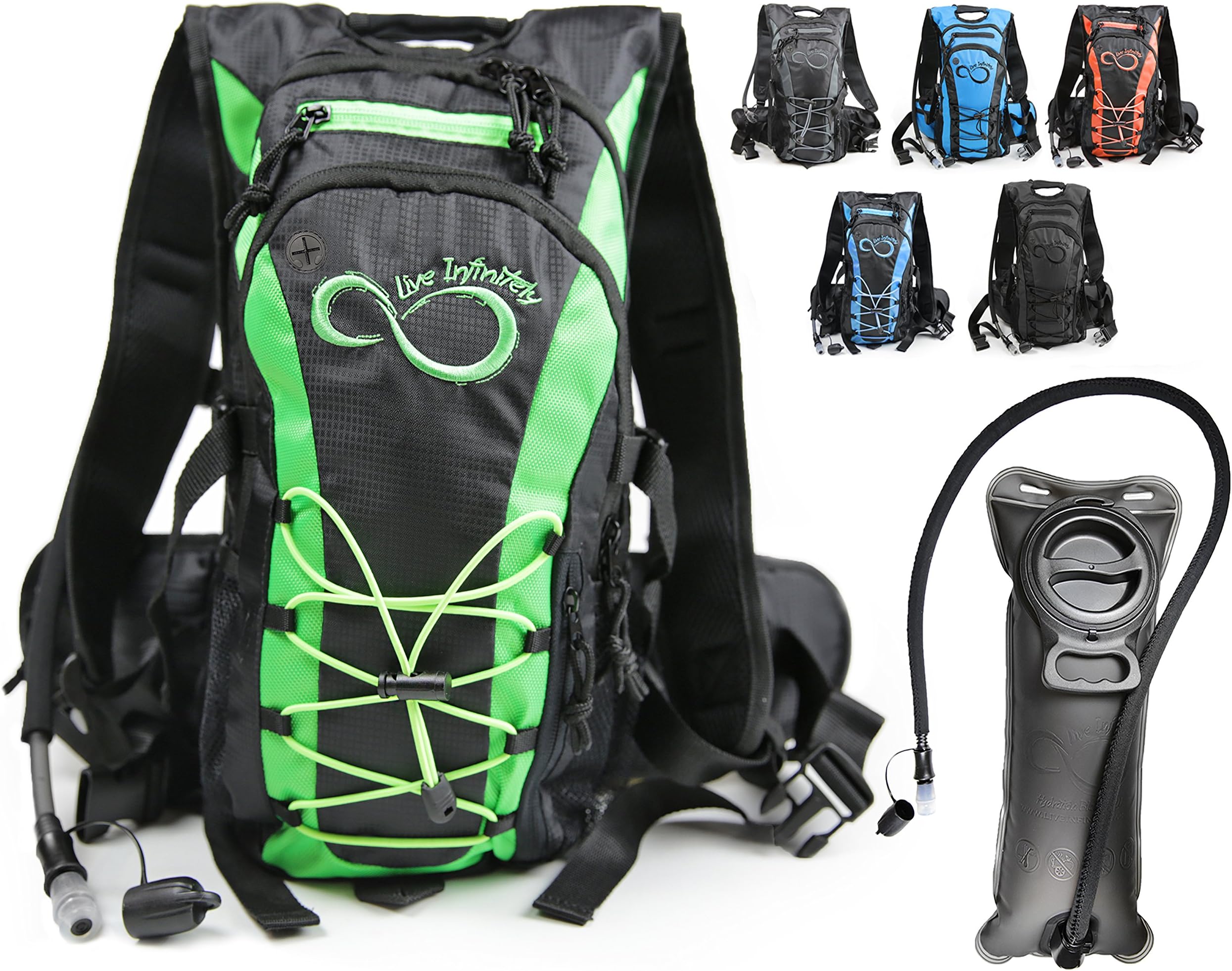 Hydration Backpack With 2.0L TPU Leak Proof Water Bladder- 600D Polyester -Adjustable Padded Shoulder, Chest & Waist Straps- Silicon Bite Tip & Shut Off Valve- Daypack For Cycling, Hiking & Camping