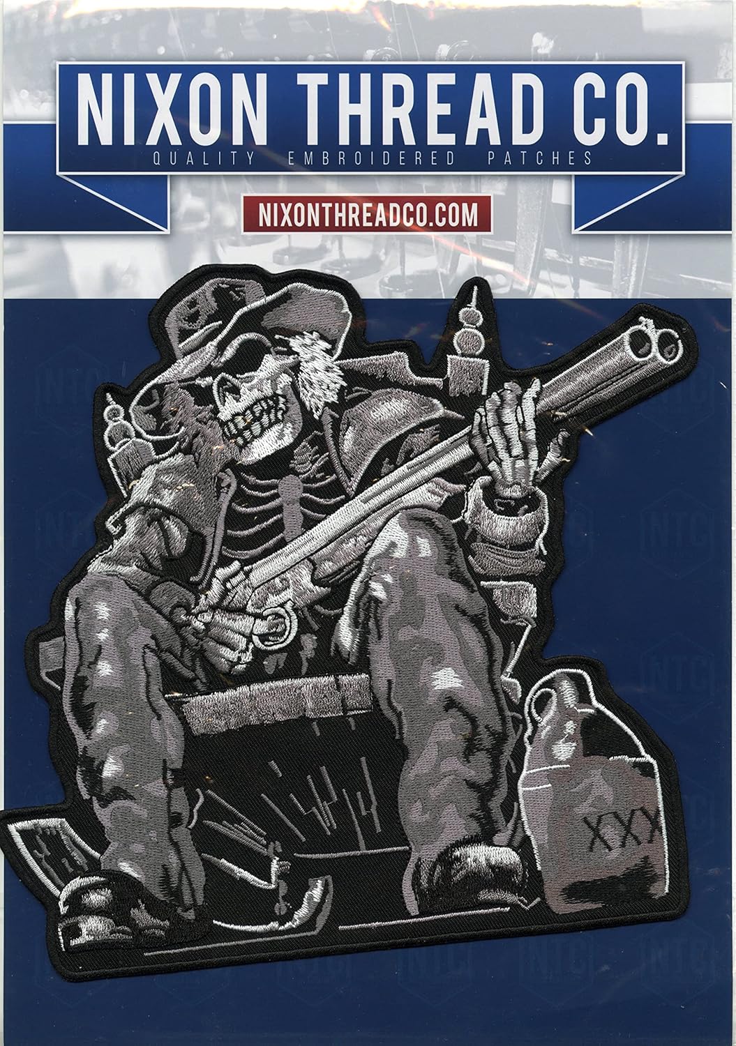 Deadwood Gunslinger Skeleton Patch 8.5" | Shotgun Cowboy Skull Embroidered Center Patch Large Iron On - by Nixon Thread Co.