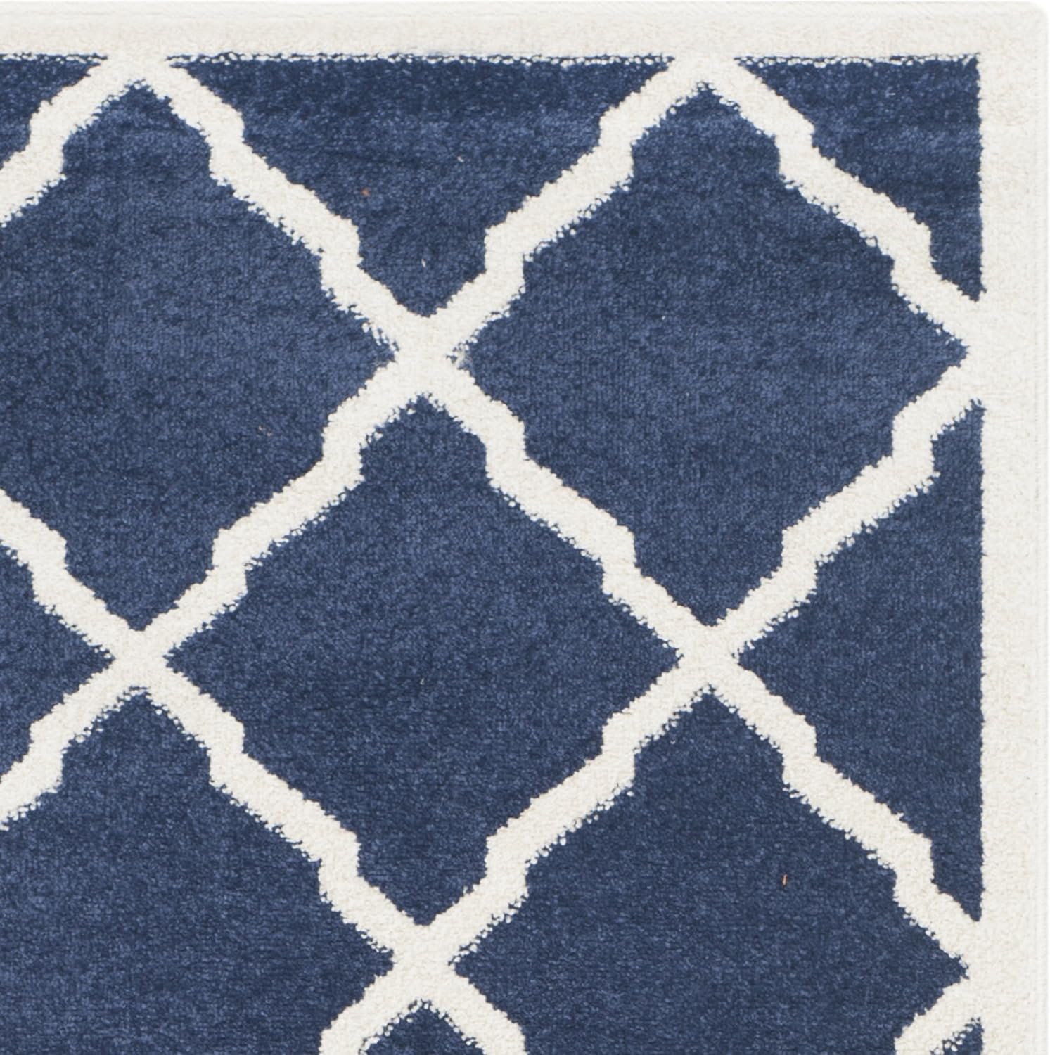 Navy and Beige Geometric Cotton Runner Rug