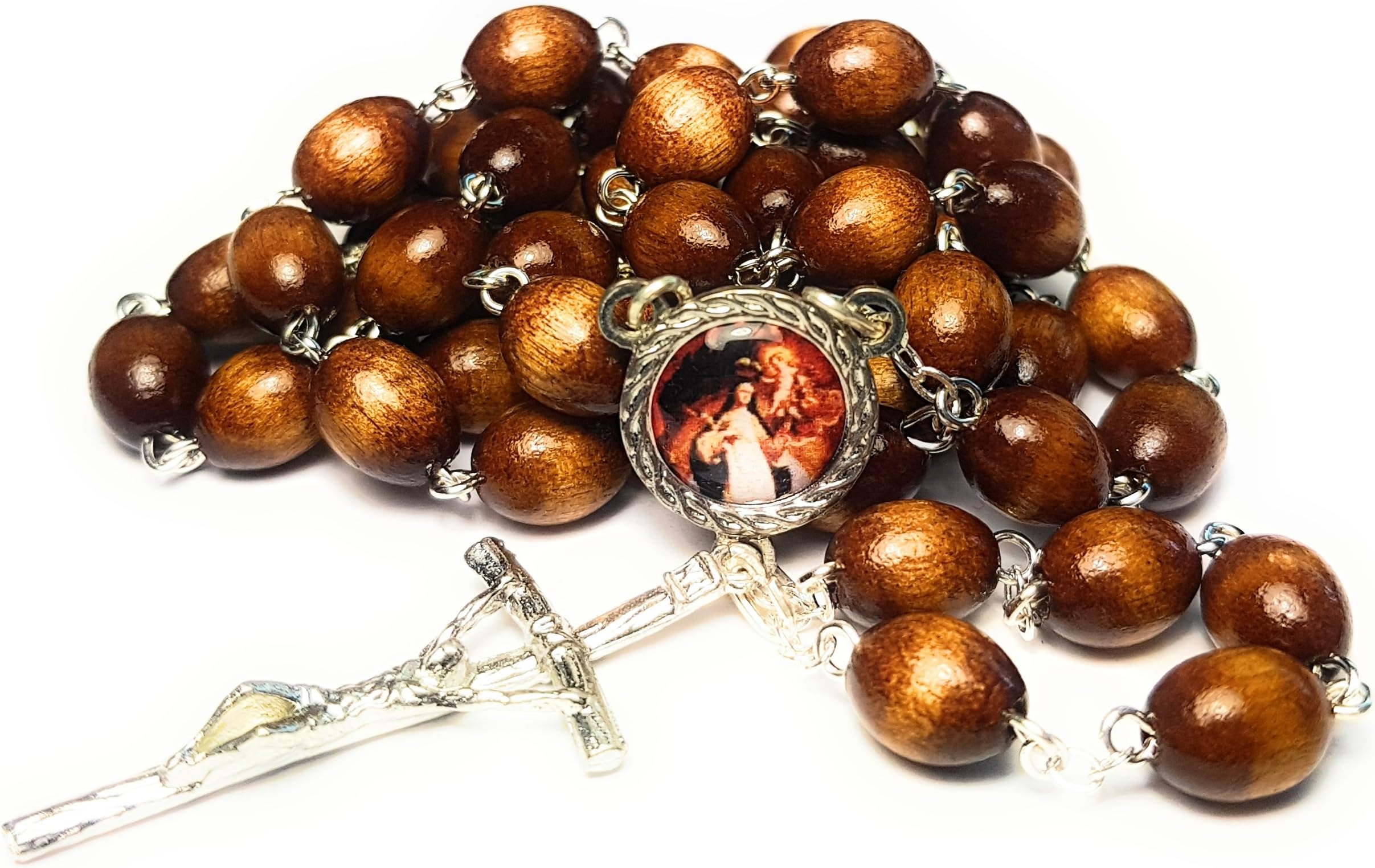 3rd class relic rosary of Saint Rose of Lima patron of the Philippines, Peru, Lima and embroiderers; gardeners; florists; Latin America Santa Rosa de Lima patron de Peru y Lima (Brown)