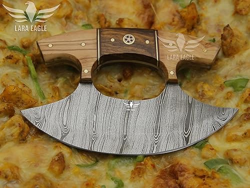 Miniatura 6 de Lara Eagle Cuchillo Ulu personalizado  Hoja de acero de Damasco de 6 pulgadas  Cuchillo cortador de pizza con una sola mano  Picador de verduras con