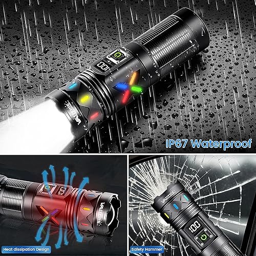 Miniatura 6 de VASTFIRE Linterna recargable de 10000 lúmenes altos, linternas LED superbrillantes de 50 W, haz de 5000 pies y linterna de mano de alta potencia de