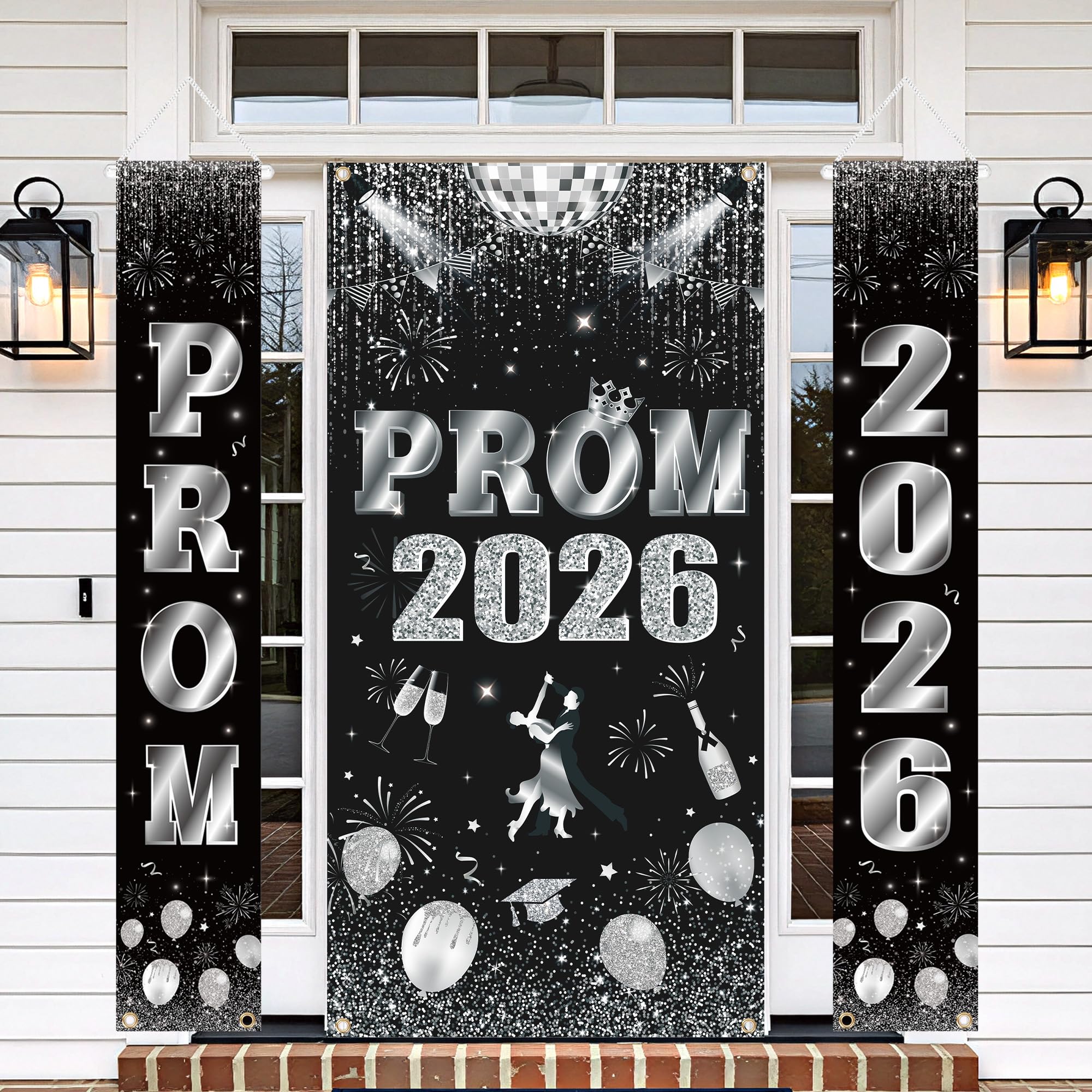 Prom 2026 Door Decorations Black Silver, Graduation Party Door Cover and Banners for Prom Night Entrance Classroom Party Send Off Celebration Decor