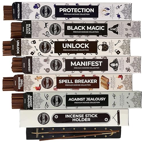 Witchcraft Incense Sticks - Total 120 Insence-Sticks (20 Insense x 6 Inscents) - for Wiccan Witches Brew Wicca Witch Voodoo Spell Pagan Black Magic Protection Against Jealousy + Burner Holder - Witchcraft