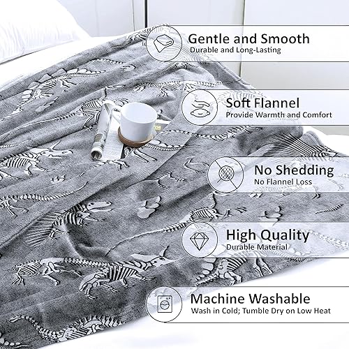 Miniatura 9 de Manta de dinosaurio que brilla en la oscuridad, manta de dinosaurio para niños, franela suave, regalos para amantes de los dinosaurios, mantas