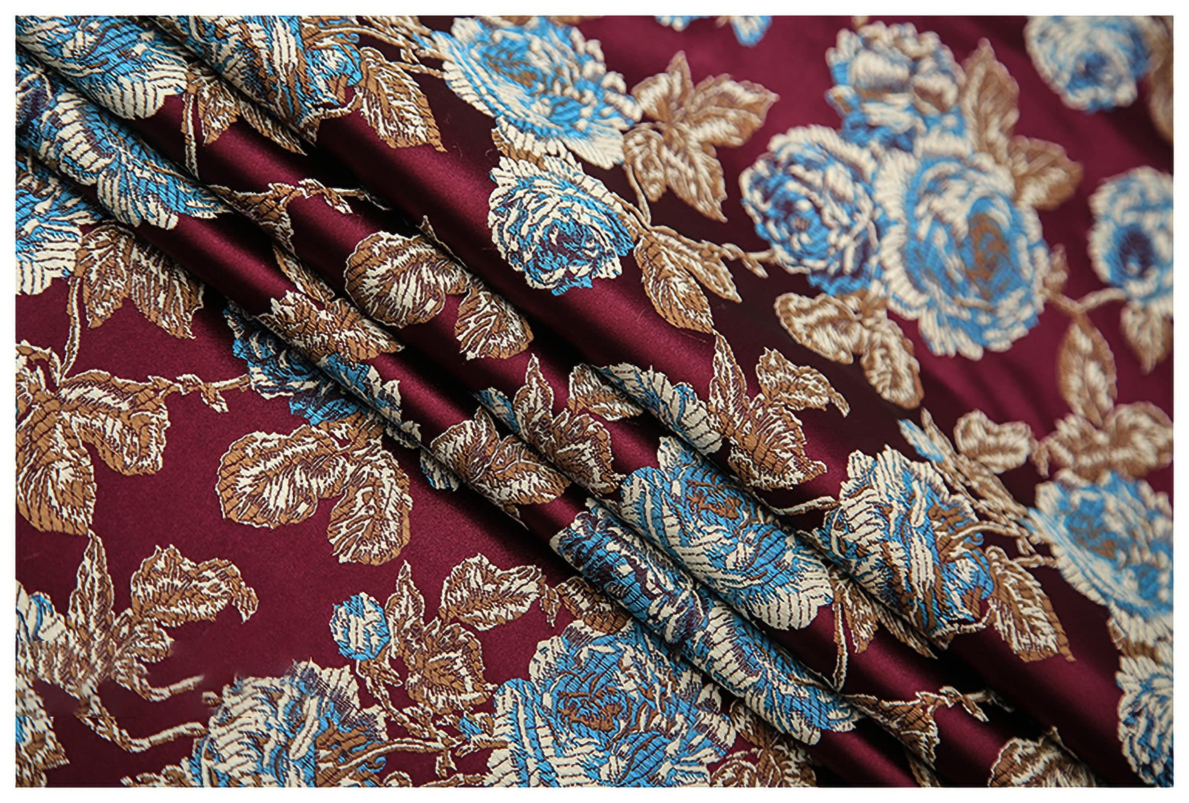Tela de brocado, Peonía Jacquard 75x100cm de ancho. Se vende por metro. for ropa, bolsos, cojines y cheongsam.(Wine Red)