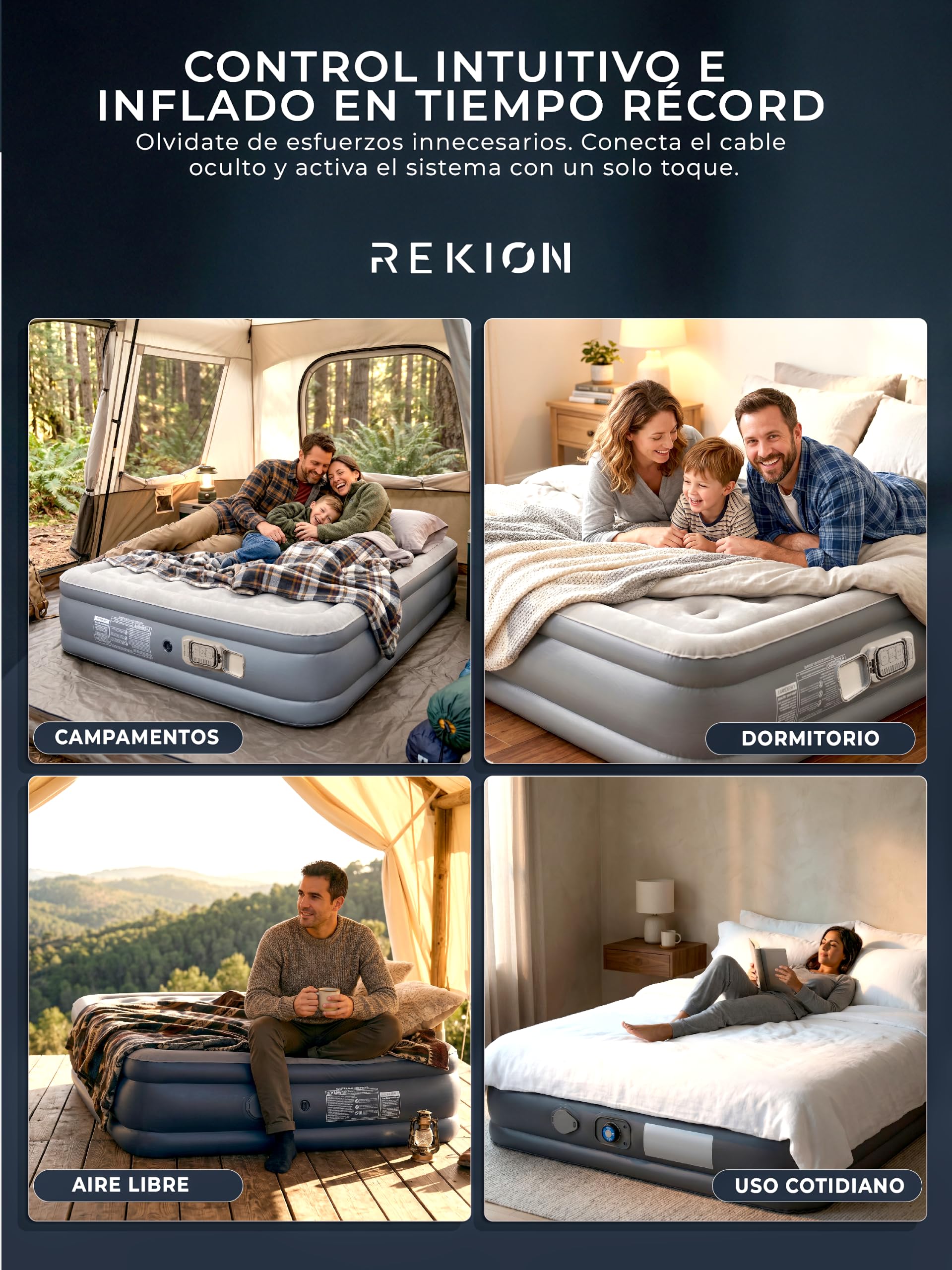 AKAMBO® Super Pack Colchón Hinchable Matrimonio 203x152x46cm + Accesorios | Elevado y Portátil | Cama Hinchable para Invitados, Camping y Casa
