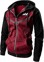 Vista 1 de LAIWANG Sudadera con capucha de bloque de color para hombre, con cierre completo, forro polar pesado, con cremallera y bolsillo Kanga