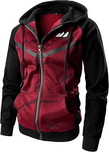 LAIWANG Sudadera con capucha de bloque de color para hombre, con cierre completo, forro polar pesado, con cremallera y bolsillo Kanga