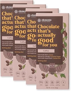 Elements Truffles Filter Coffee Flavoured Dark Chocolate Bar| Ayurvedic, Vegan & Gluten Free | No Refined Sugar & Artificial Flavours | Enriched with Cocoa, Coconut Sugar & Coffee 50g (Pack of 4)