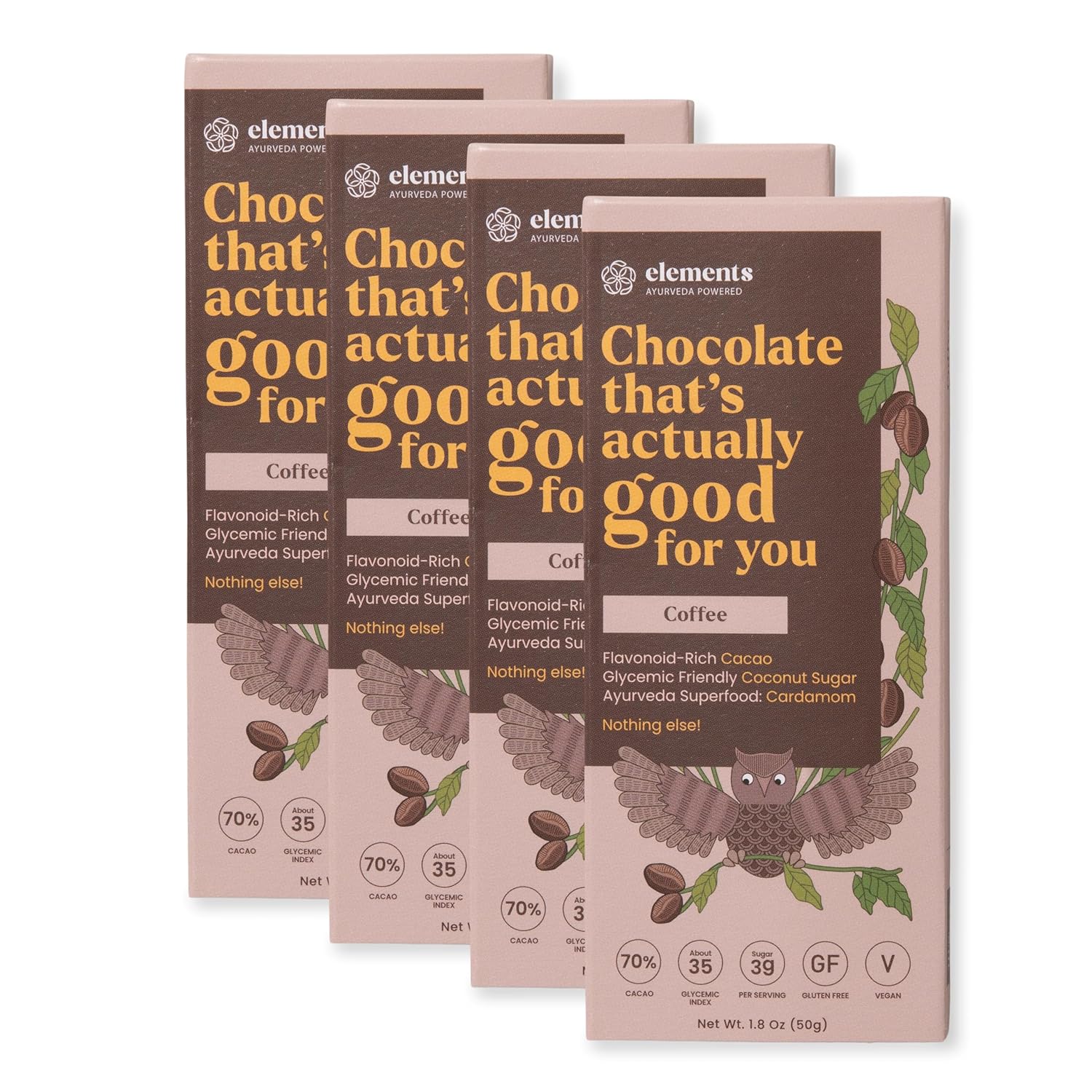 Elements Truffles Filter Coffee Flavoured Dark Chocolate Bar| Ayurvedic, Vegan & Gluten Free | No Refined Sugar & Artificial Flavours | Enriched with Cocoa, Coconut Sugar & Coffee 50g (Pack of 4)