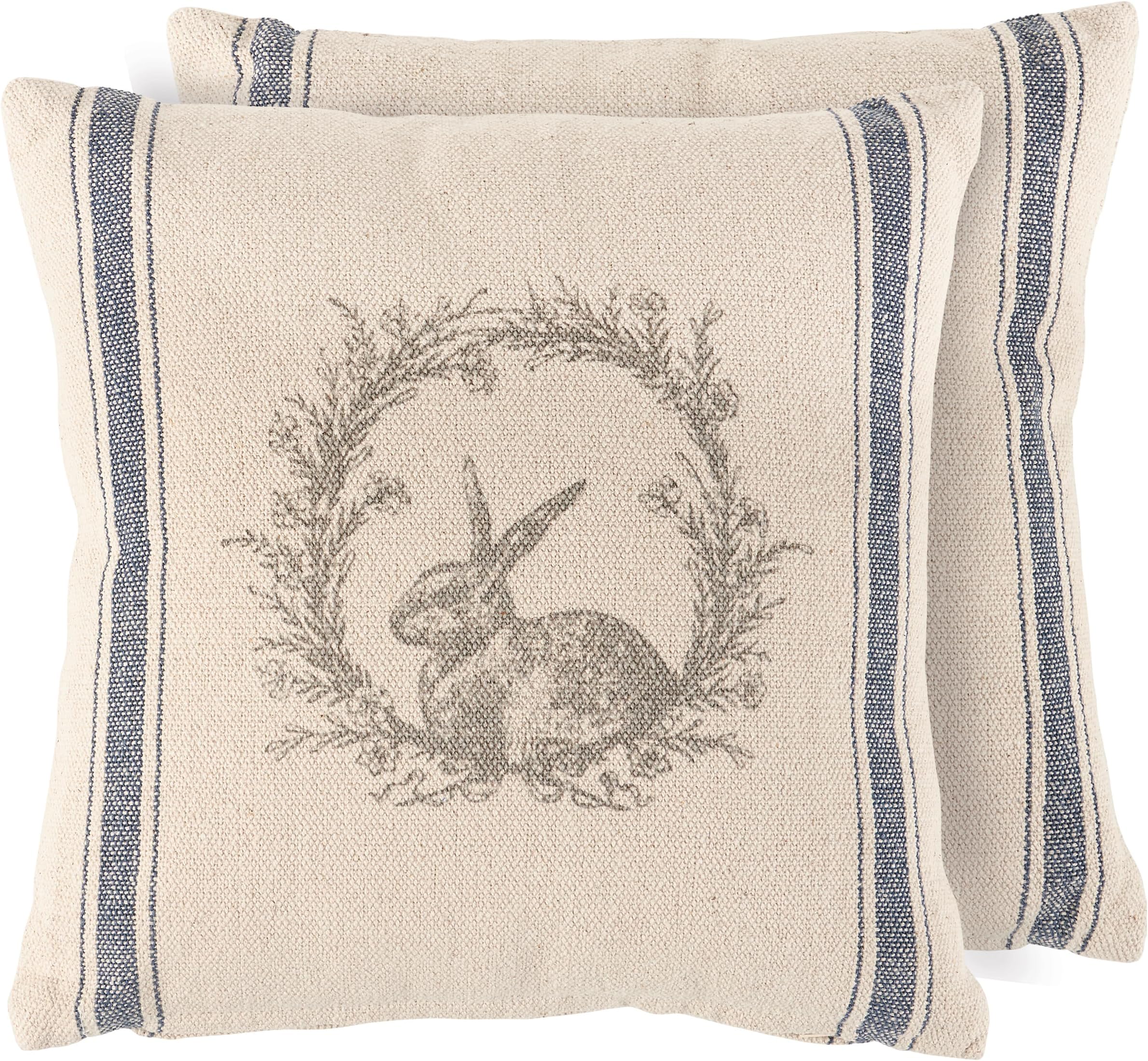 Rabbit Wreath Throw Pillow, 12" x 12", Multicolor