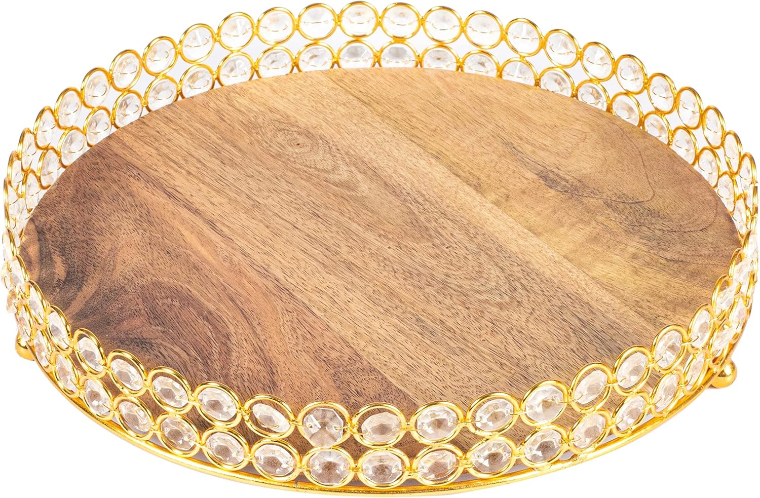 Wooden Round Serving Tray for Living Room,Decorative Coffee Table Tray