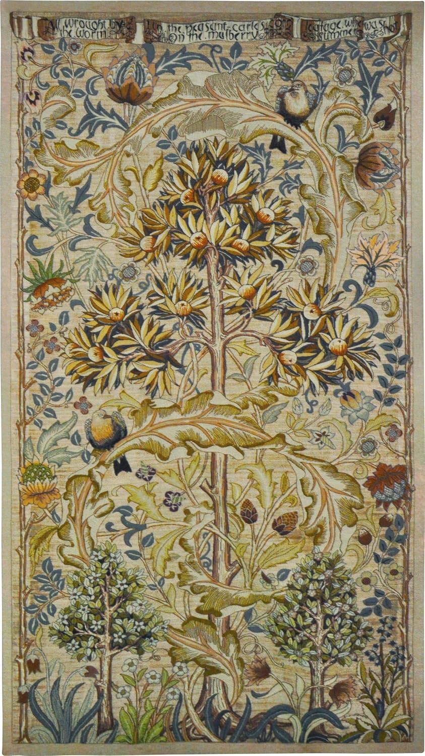 European Summer Quince by William Morris | Woven Tapestry Wall Art Hanging | Fruit Tree with Swirling Acanthus Leaf Design | 100% Cotton USA Size 64x34