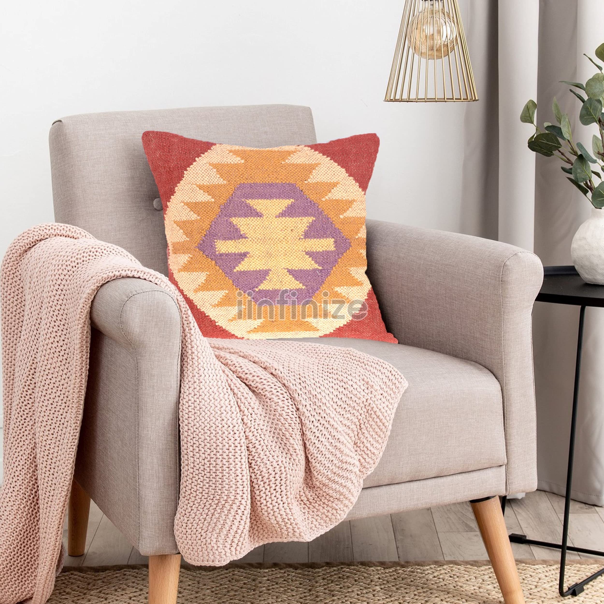 Housse de coussin en jute rustique 45x45 pour salon et canapé bohème