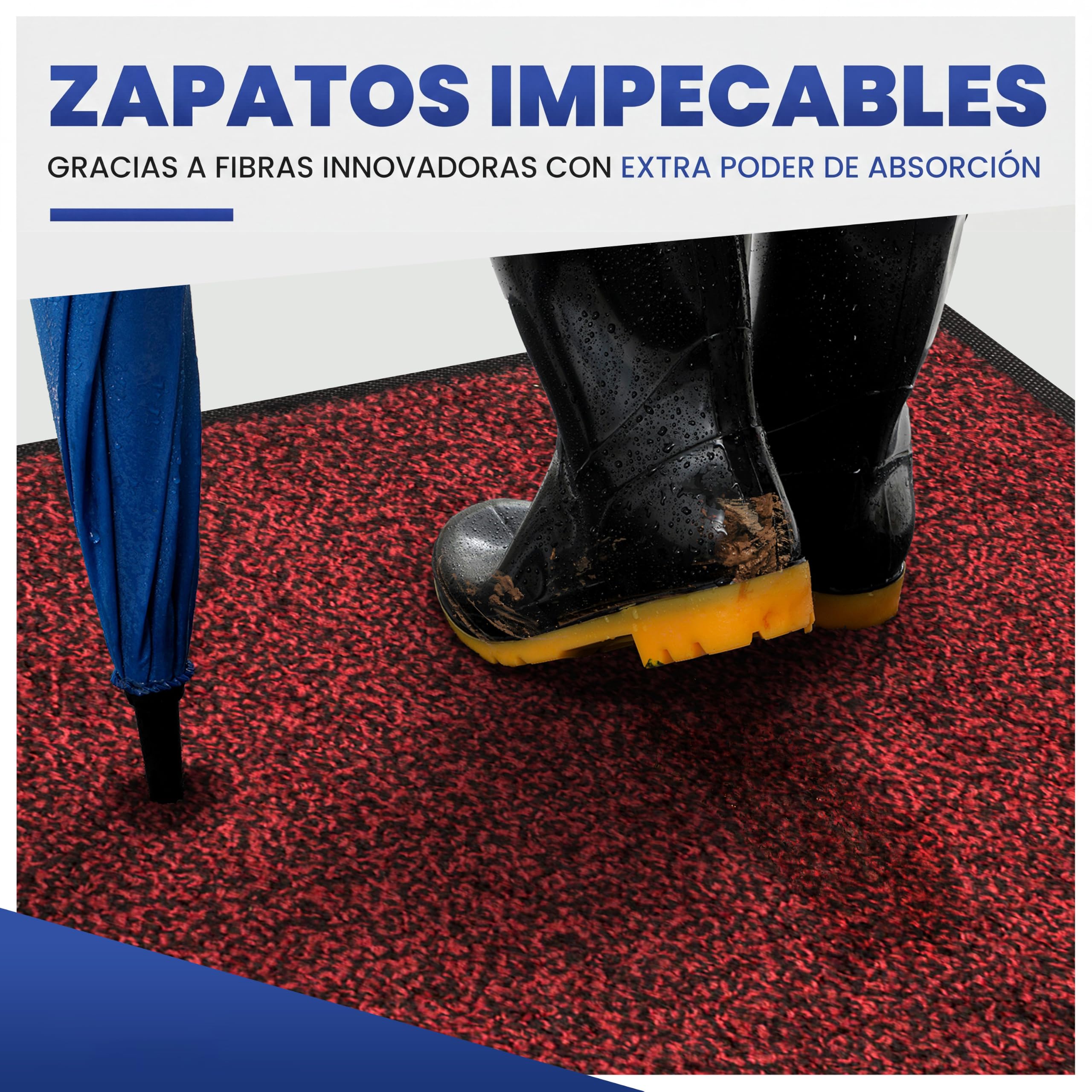 Mibao - Alfombra para Puerta Exterior, 60 x 90 cm, Color Negro y Rojo, Alfombra de Entrada Absorbente Interior, Impermeable y Lavable, Felpudo de Entrada