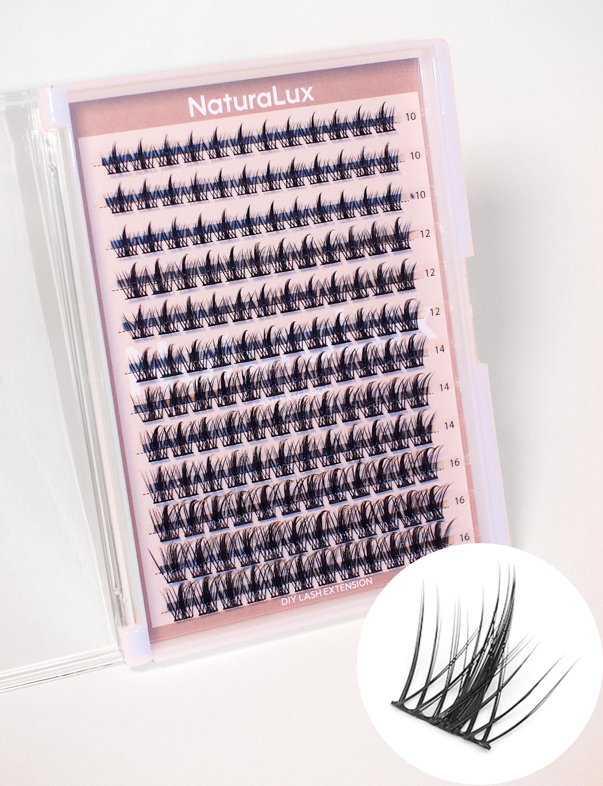 Natural Manga Mixed Lash NL03; 10mm, 12mm, 14mm, 16mm; 144 Total Count; False Eyelash Clusters, Individual Lashes, Lash Extensions, Lash Clusters