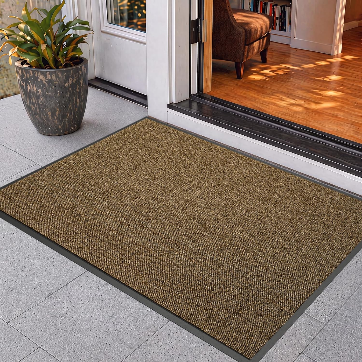 Front Door Mat Outside Entrance 31"x47", Heavy Duty Non Slip Doormat, Dirt Resistant Outdoor mat, Absorbent Welcome Mat for Front Door, Indoor, Entryway, Easy to Clean, Low Profile, Brown