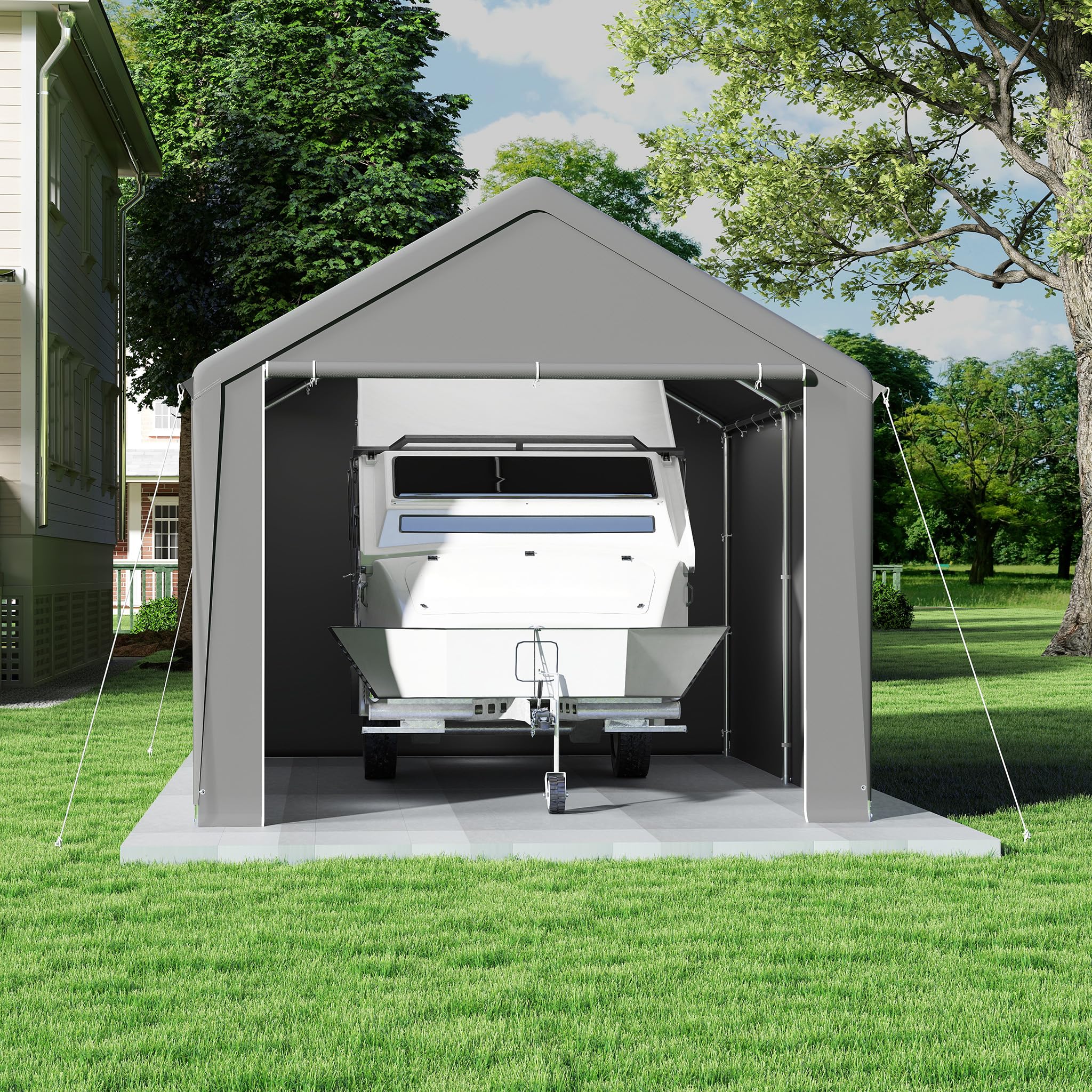 NAIZY Carport 3x4 m Zeltgarage mit Abnehmbar Seitenwände Große Garagenzelt Lagerzelt UV-Schutz Windfest Winterfest Autozelt Unterstand, Grau