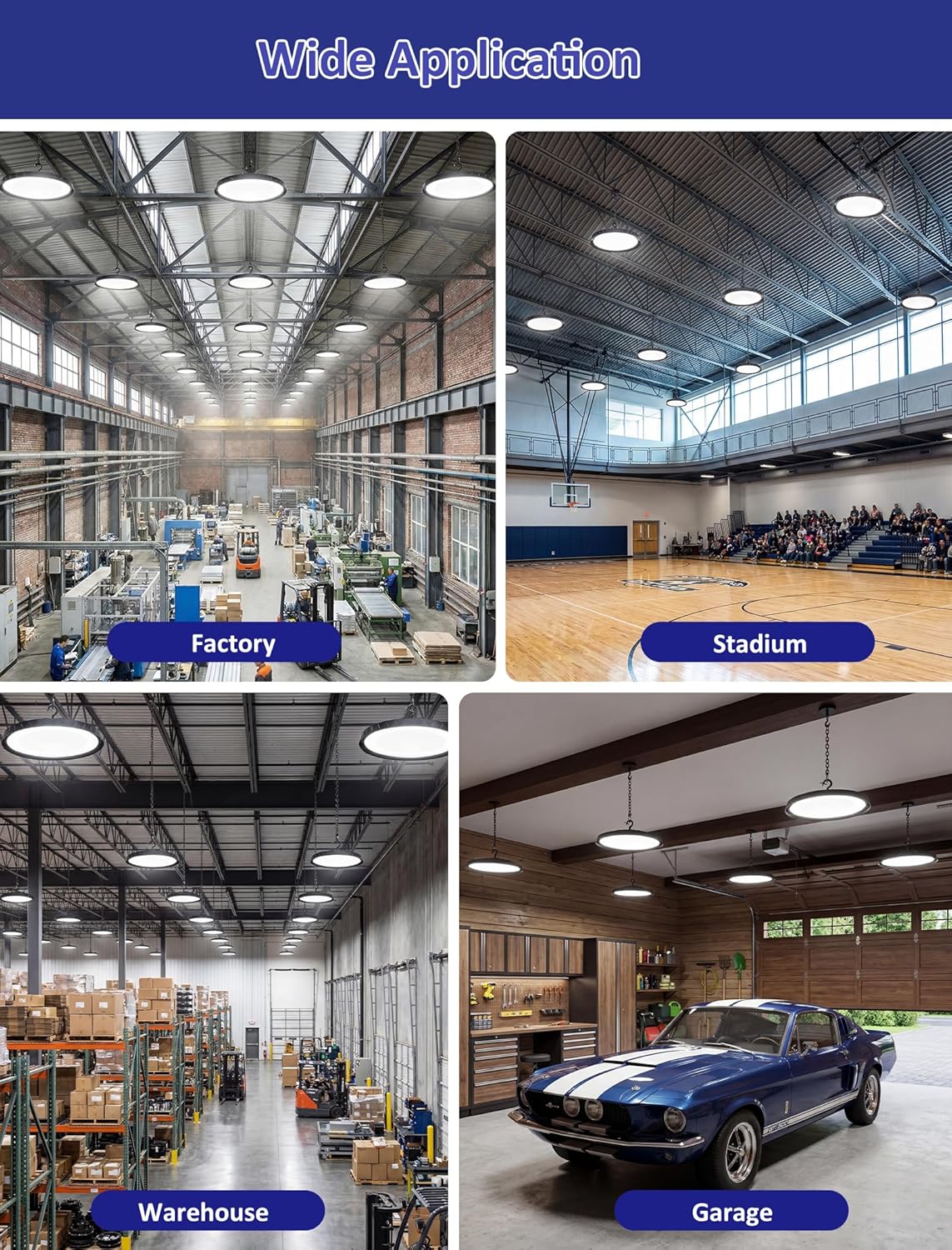 AIKVSXER UFO High Bay Lights 250W LED Shop Light Commercial Bay Lighting 6000K IP65 for Warehouse Gym Factory Garage Workshop Barn Plug & Play 6 Pack