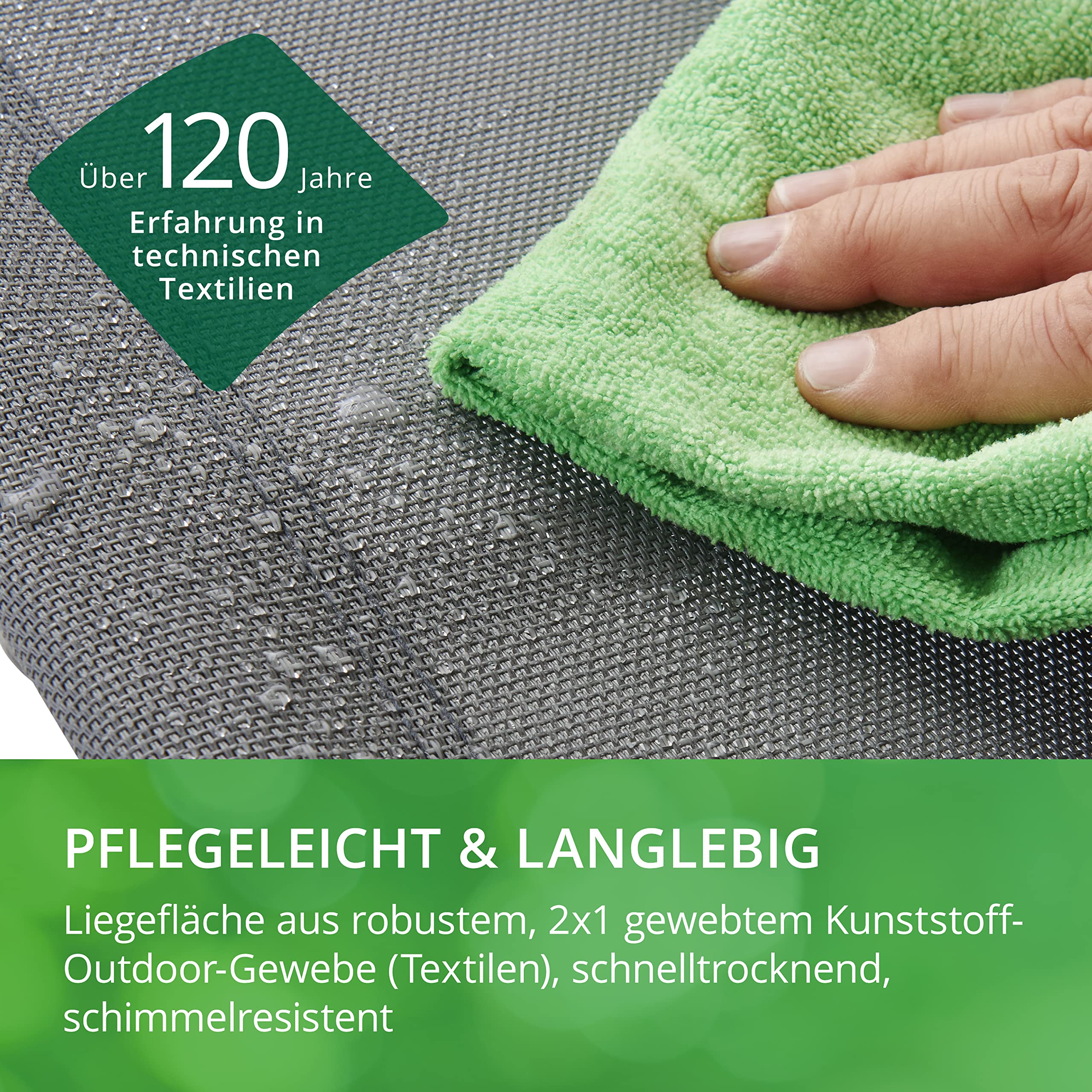 Leco-Sonnenliege Elina – Formschöne Aluminium-Gartenliege mit 5fach Verstellbarer Rückenlehne und einklappbaren Füßen – Gestell Anthrazit