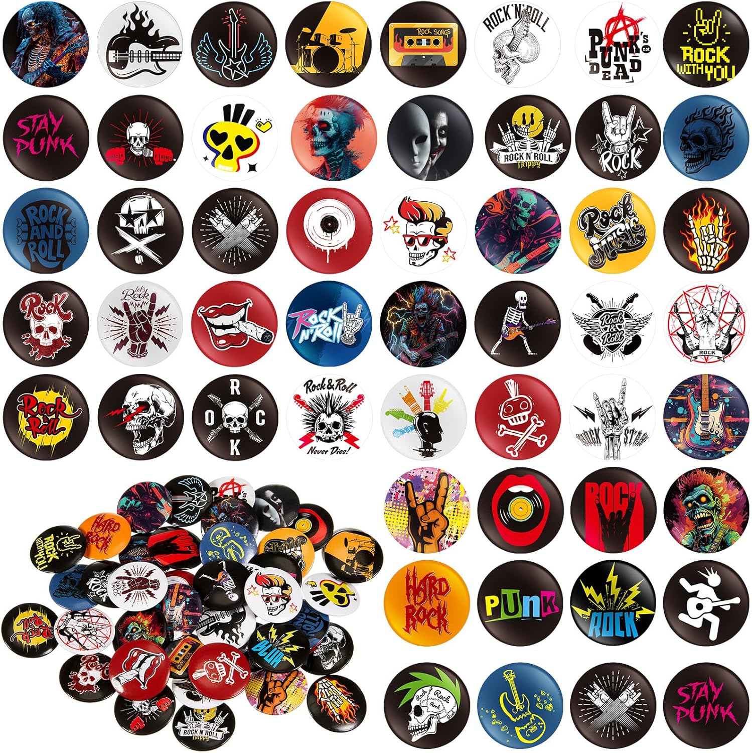 Kigeli Punk Buttons Pins 1 Inches/ 25 mm Emo Band Badge for Backpacks Bags Hats Jeans