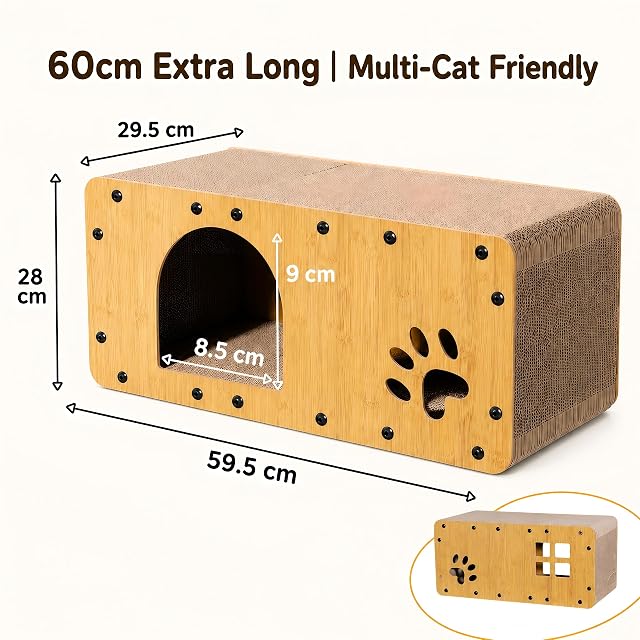 Foto 2 de 8 de Gimars 60 cm Rascador de Cartón Grande para Gatos, Casa Resistente y Multifuncional, Ideal para Rascar