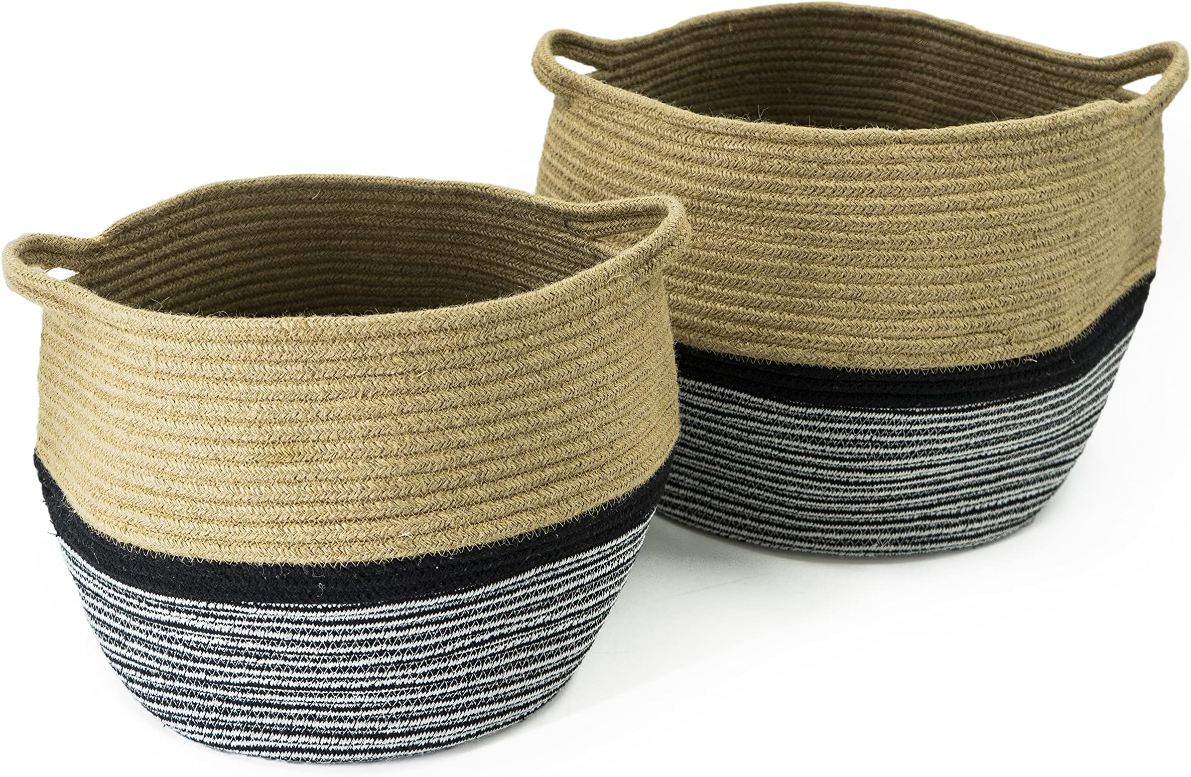 NOOR Living Design Products 38331 Basket Set 2-Piece Cotton Rope Natural Black XL