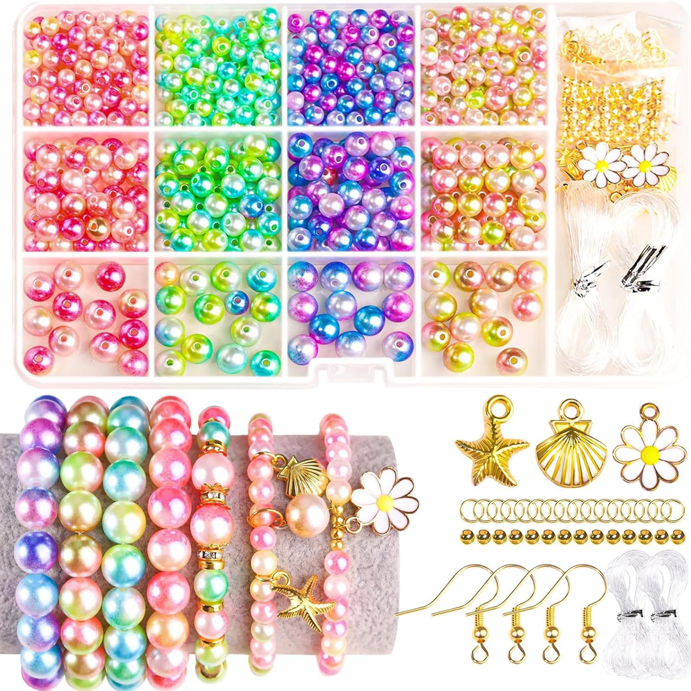 Pearls for Crafting, Pearl Beads for Bracelet Making 6/8/10mm Jewelry Making Round Pearl Gradient Small Shiny Filler for Necklace Earrings DIY Crafts